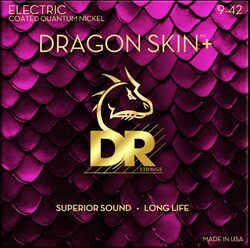 Cordes guitare électrique Dr DRAGON SKIN+ Core Technology Coated Wrap 9-42 - Jeu de 6 cordes