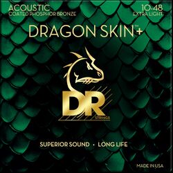 Cordes guitare acoustique Dr DRAGON SKIN+ Core Technology Coated Wrap Phosphore Bronze 10-48 - Jeu de 6 cordes