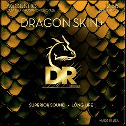 Cordes guitare acoustique Dr DRAGON SKIN+ Core Technology Coated Wrap Posphore Bronze Bluegrass 12-56 - Jeu de 6 cordes