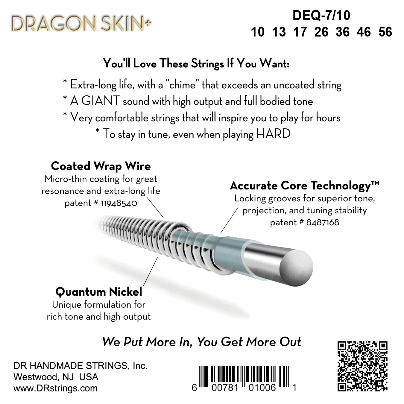 Dr Jeu De 7 Cordes Dragon Skin+ Core Technology Coated Wrap 10-56 - Cordes Guitare Électrique - Variation 1