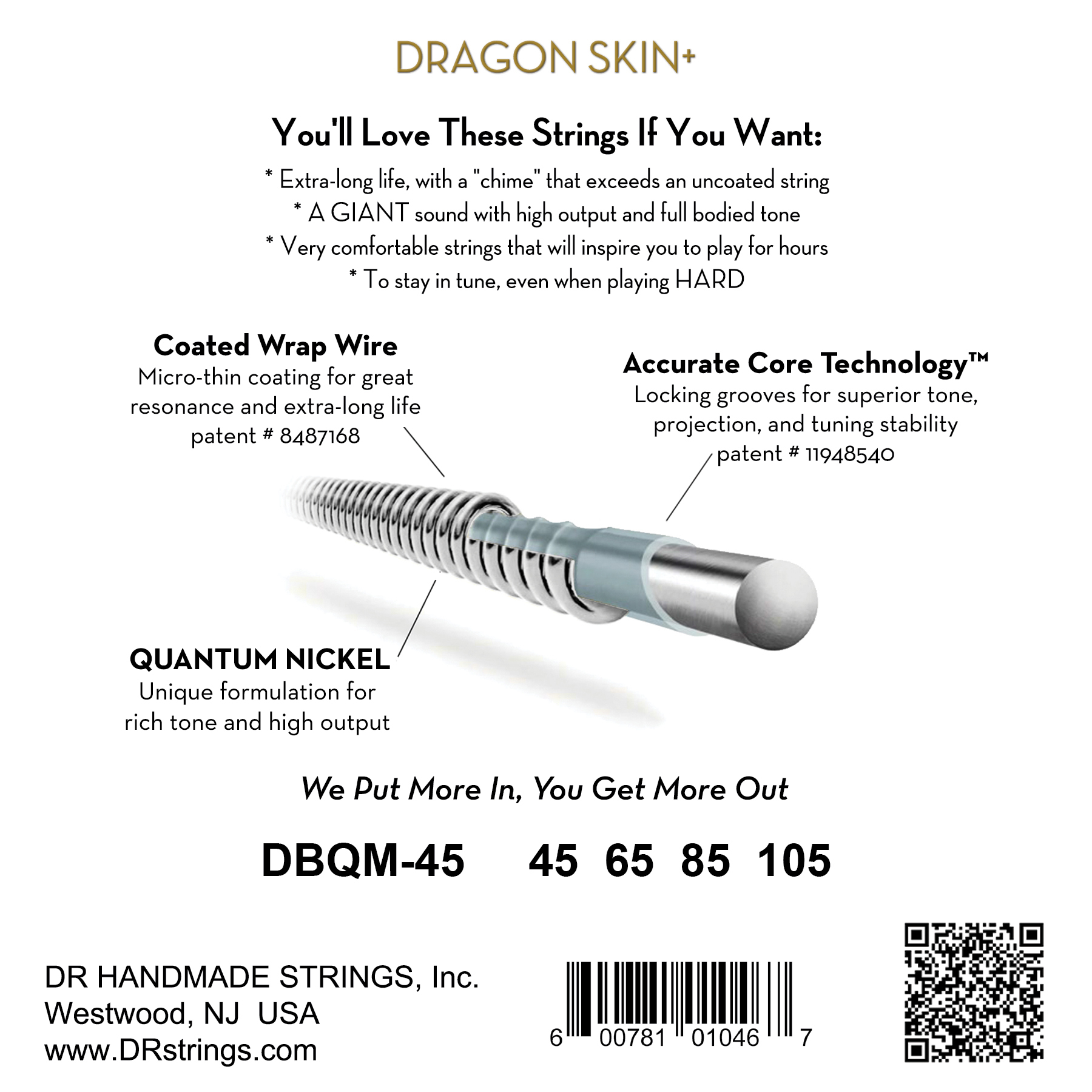 Dr Jeu De 4 Cordes Dragon Skin+ Core Technology Coated Wrap 45-105 Tapered Multi-scale - Cordes Basse Électrique - Variation 1
