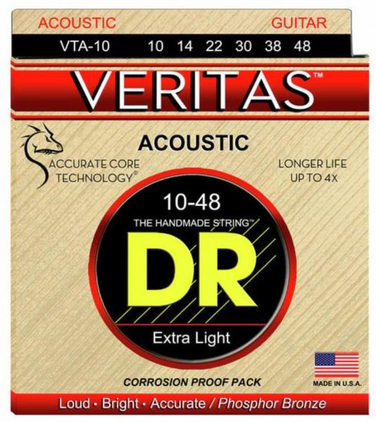 Cordes guitare acoustique Dr VTA-10 6-String Set Veritas Phosphor Bronze Acoustic Guitar 10-48 - Jeu de 6 cordes