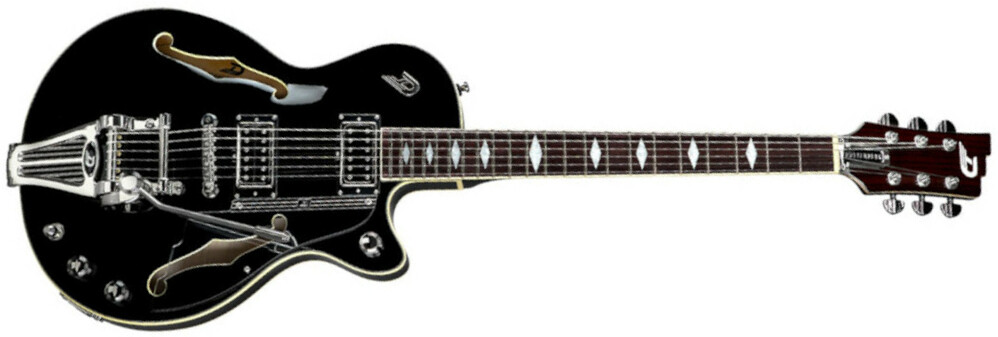 Duesenberg Starplayer Tv Deluxe Double F-hole Hs Trem Rw - Black - Guitare Électrique 1/2 Caisse - Main picture