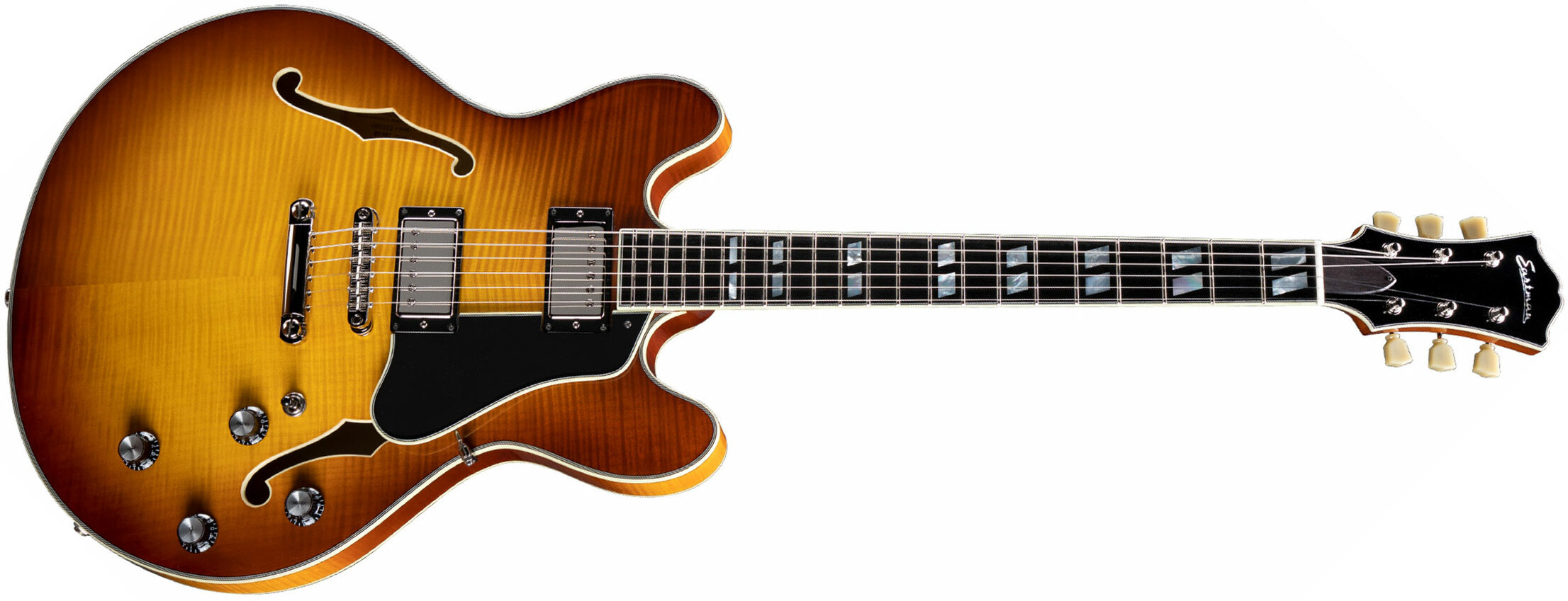 Eastman T486 Thinline Laminate Tout Erable Hh Seymour Duncan Ht Eb - Goldburst - Guitare Électrique 1/2 Caisse - Main picture