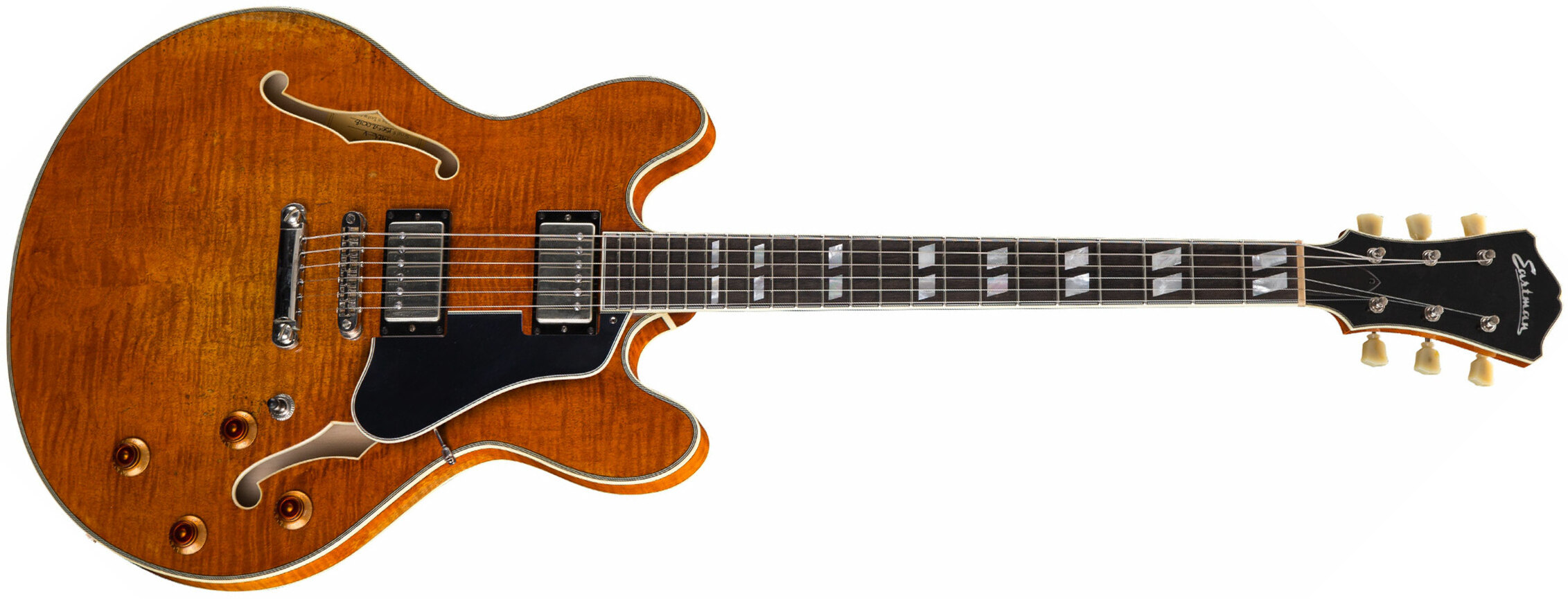 Eastman T59v Thinline Laminate Hh Lollar Ht Eb - Amber - Guitare Électrique 1/2 Caisse - Main picture