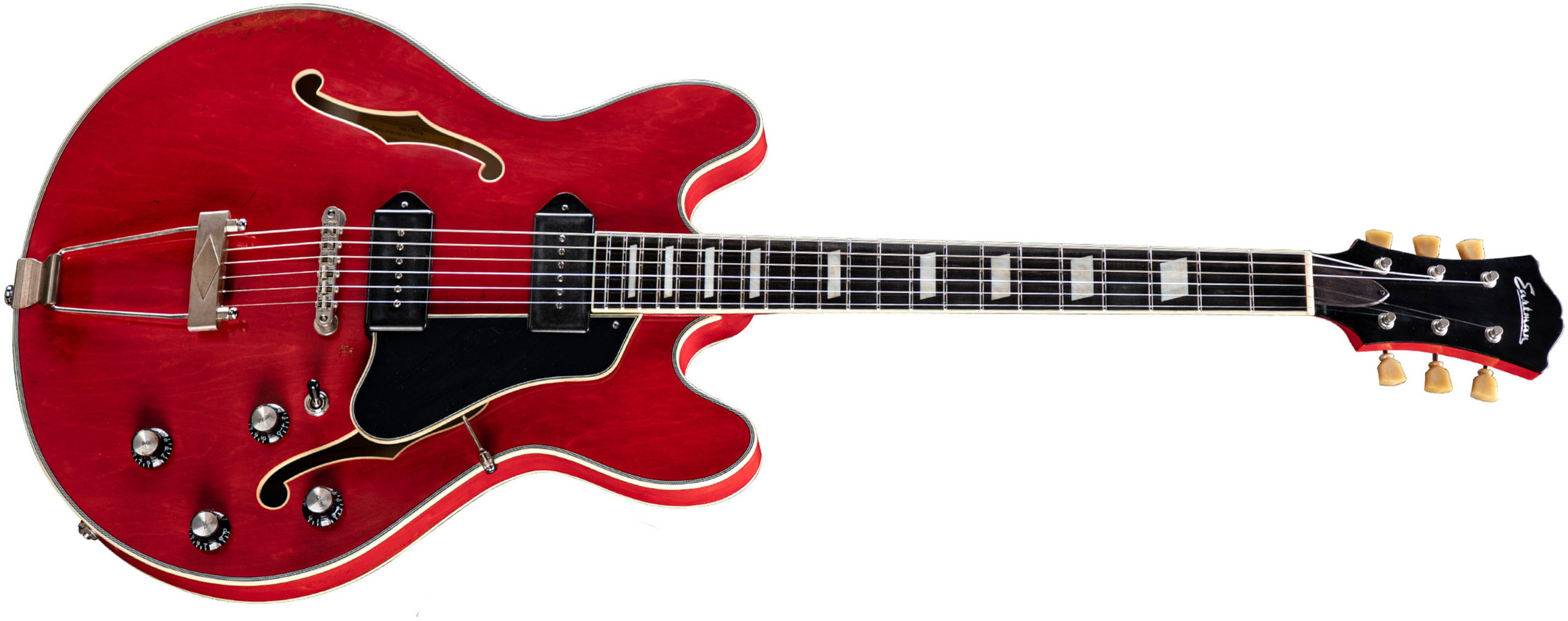 Eastman T64/v Thinline Laminate Tout Erable 2p90 Lollar Ht Eb - Antique Red - Guitare Électrique 1/2 Caisse - Main picture