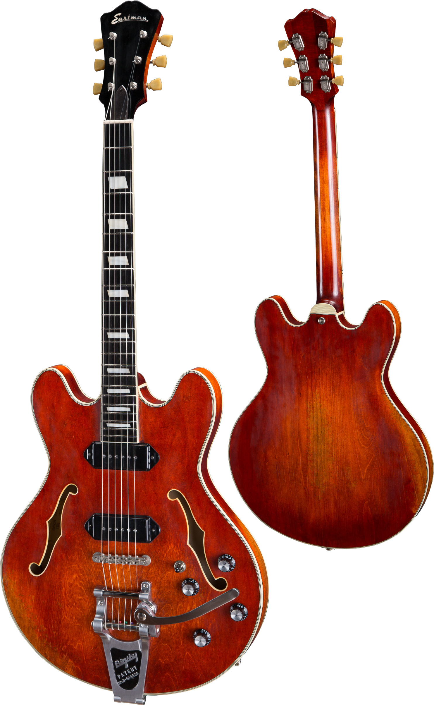 Eastman T64/v Thinline Laminate Tout Erable 2p90 Lollar Trem Bigsby Eb - Classic - Guitare Électrique 1/2 Caisse - Variation 1
