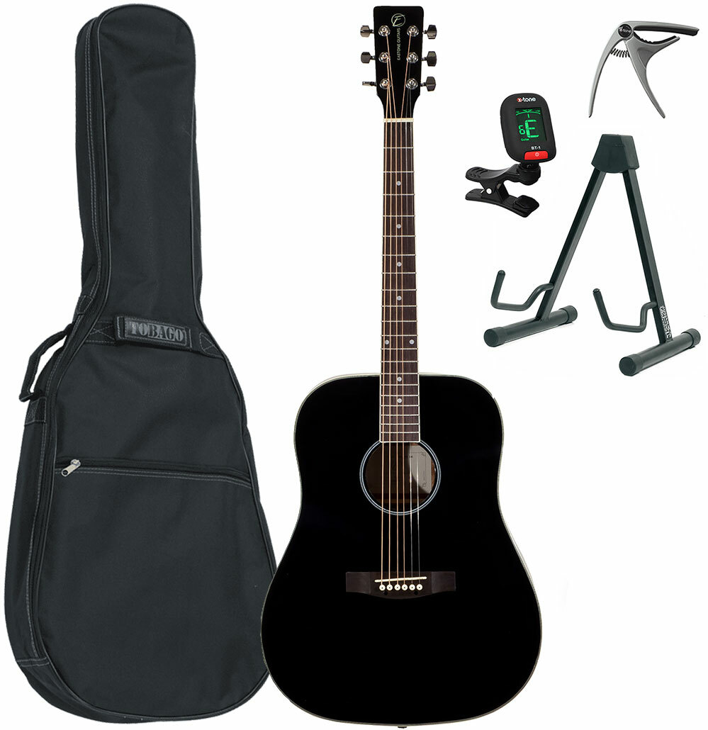 Eastone Dr100-blk +housse X-tone 2003 +accordeur +capo +stand - Black - Pack Guitare Acoustique - Main picture