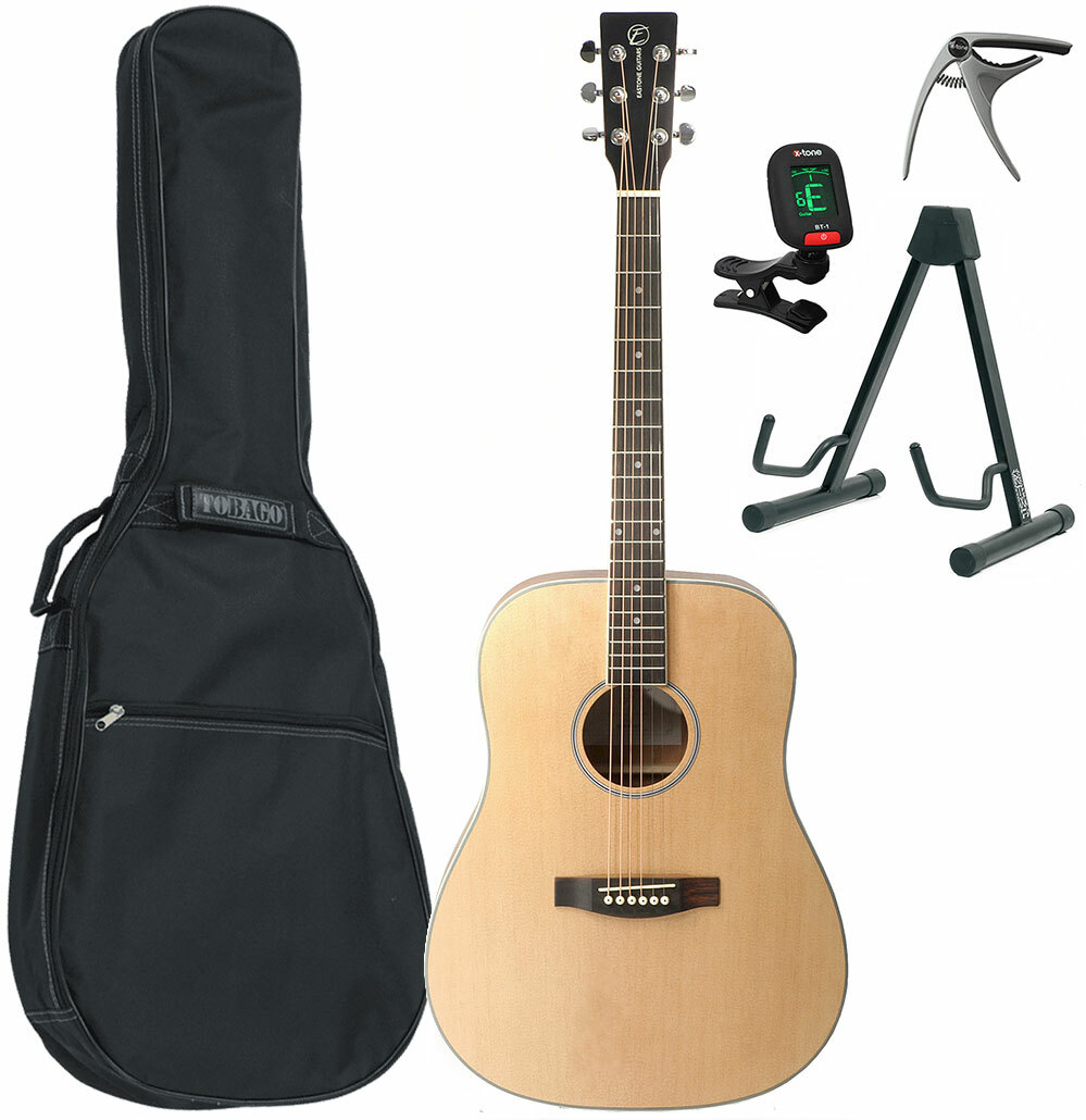 Eastone Dr100-nat +housse X-tone 2003 +accordeur +capo +stand - Natural Satin - Pack Guitare Acoustique - Main picture