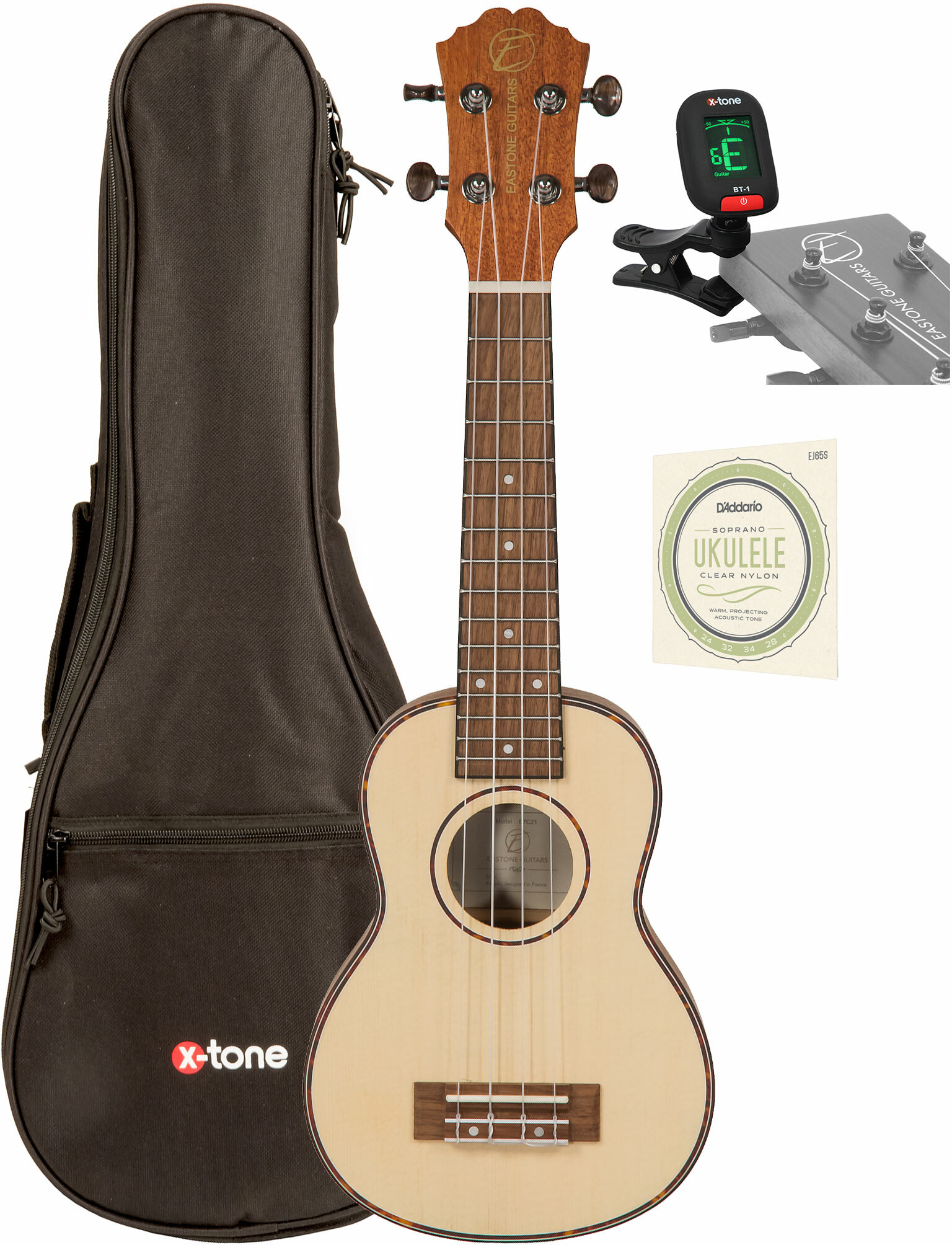 Eastone E7c21 Soprano Epicea Acajou Noy +x-tone 3110 Tuner / 2020 Bag / D'addario Ej65s - Pack Ukulele - Main picture