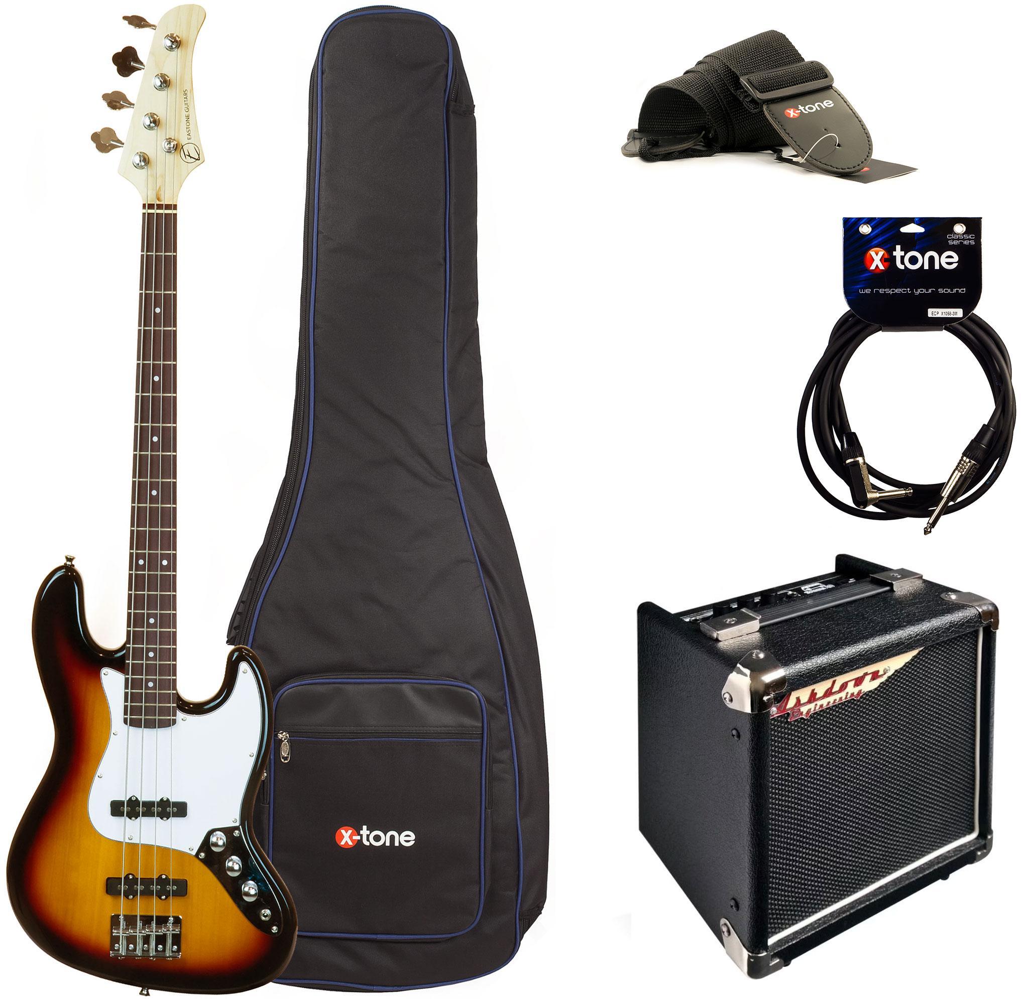 Pack basse electrique Eastone JAB +Ashdown Studio Tour Bus +Accessoires - 3 tone sunburst