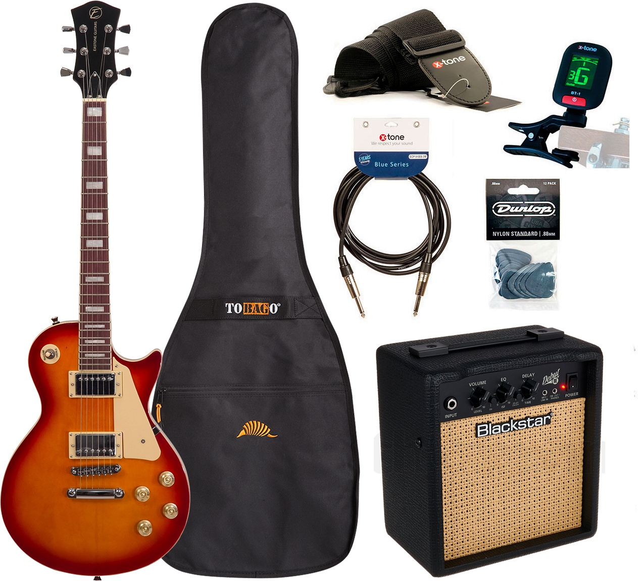 Eastone Lp100 +blackstar Debut 10 +cable +clip-on Tuner +mediators +housse +courroie - Cherry Sunburst - Pack Guitare Électrique - Main picture