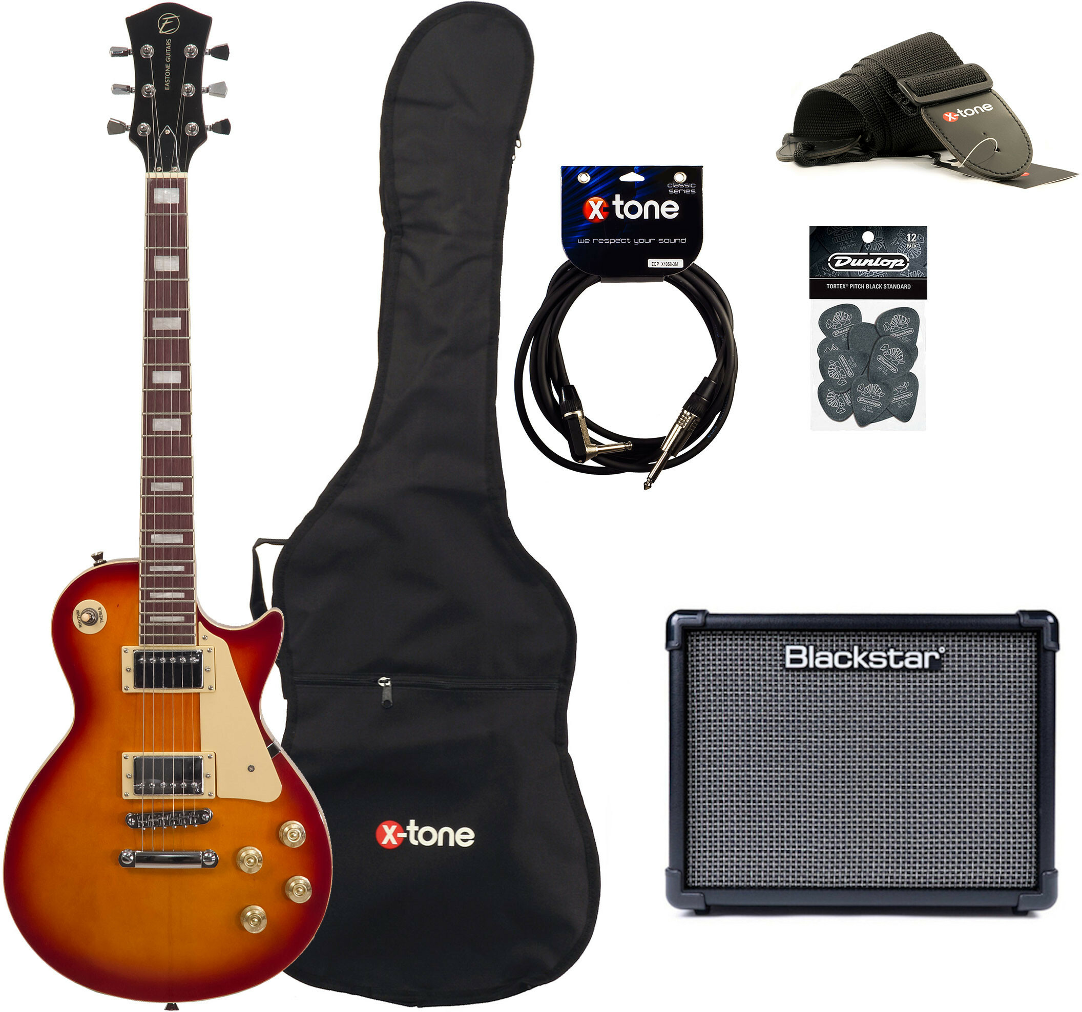 LP100 +Blackstar ID Core V3 10W +Accessoires - cherry sunburst Pack guitare  électrique Eastone
