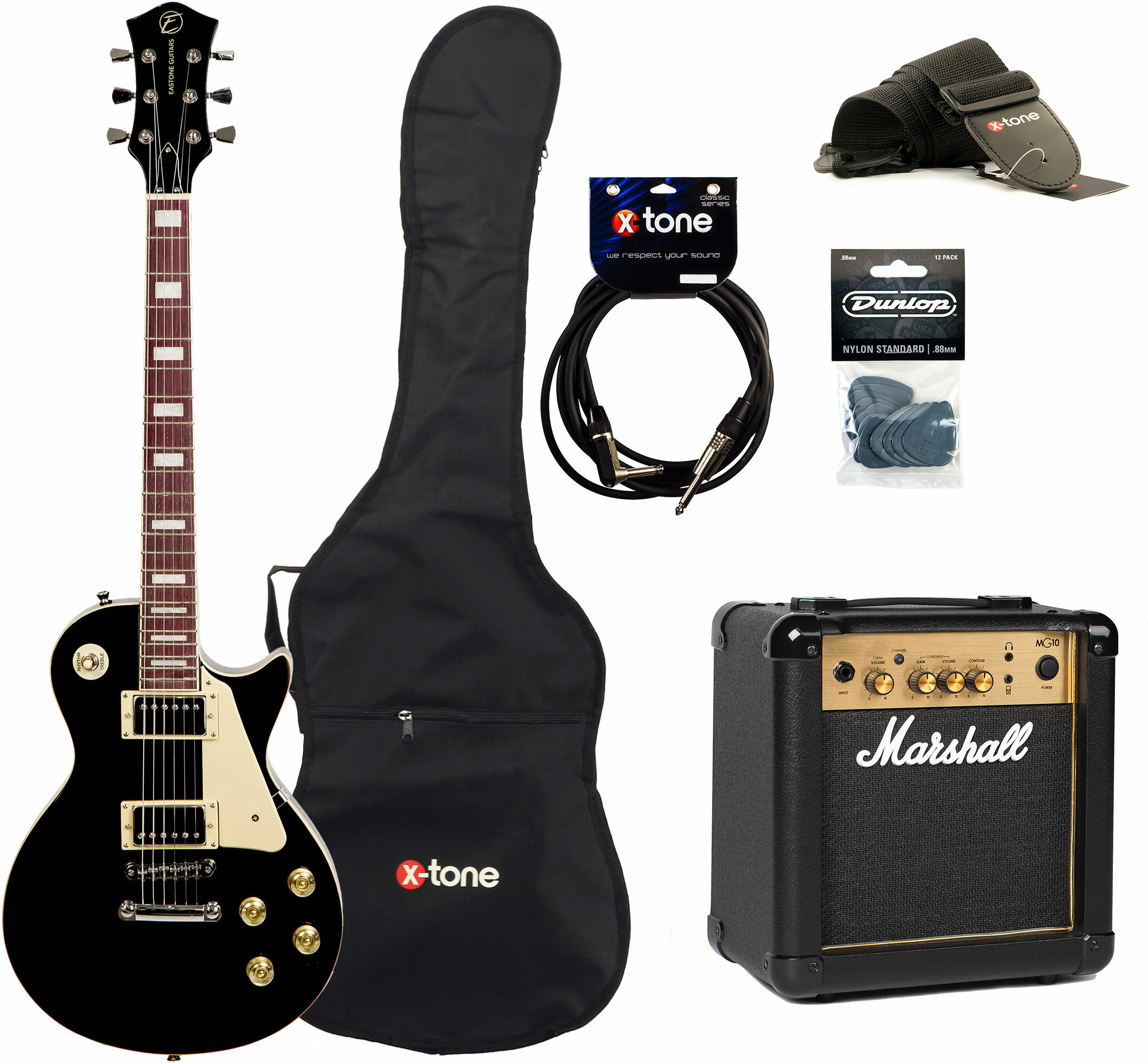 Eastone Lp100 Blk +marshall Mg10 10w +cable +mediators +housse - Black - Pack Guitare Électrique - Main picture