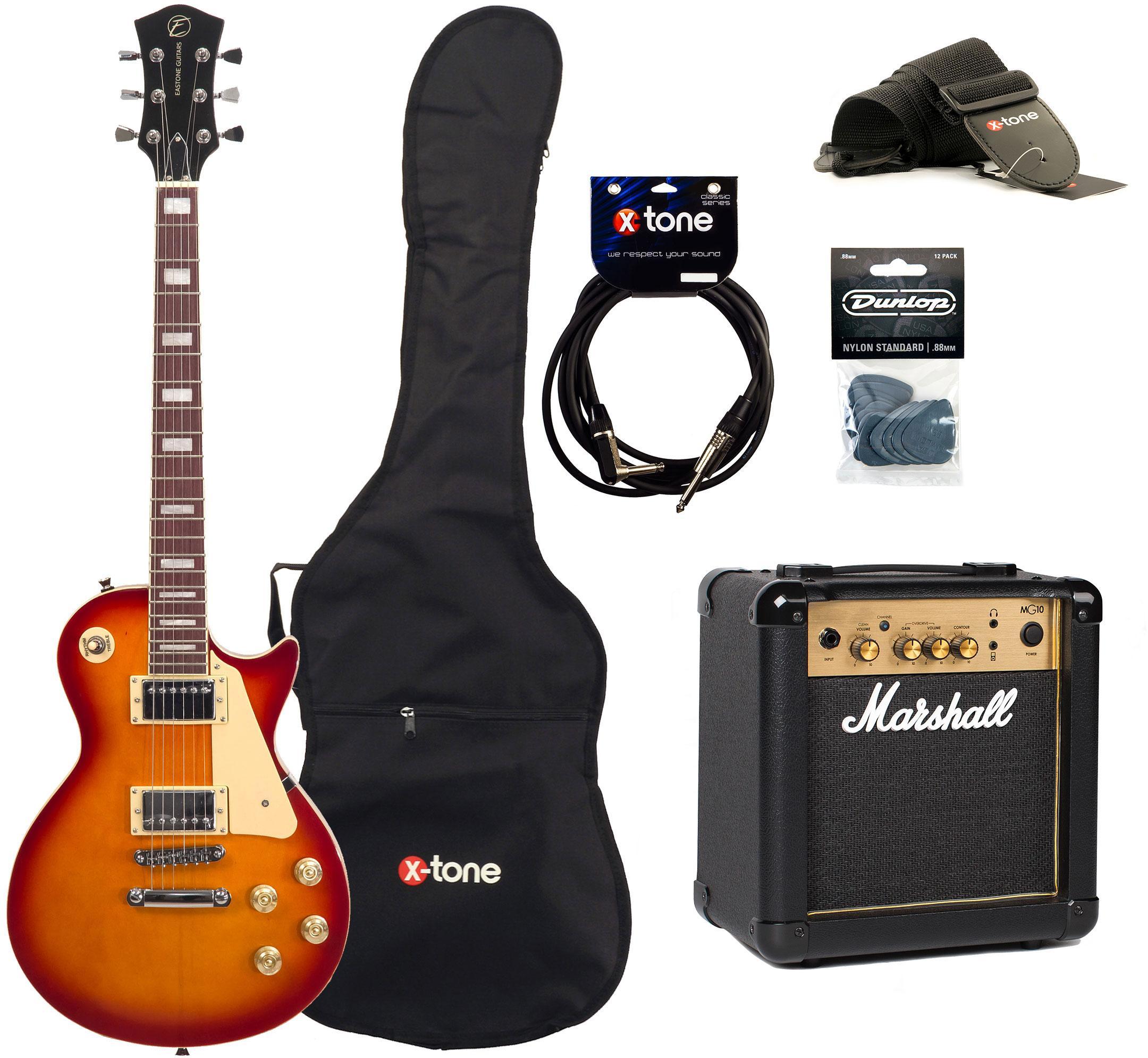 Pack guitare électrique Eastone LP100 CS +Marshall MG10 10W +CABLE +MEDIATORS +HOUSSE + MG10G GOLD Combo 10 W - Cherry sunburst