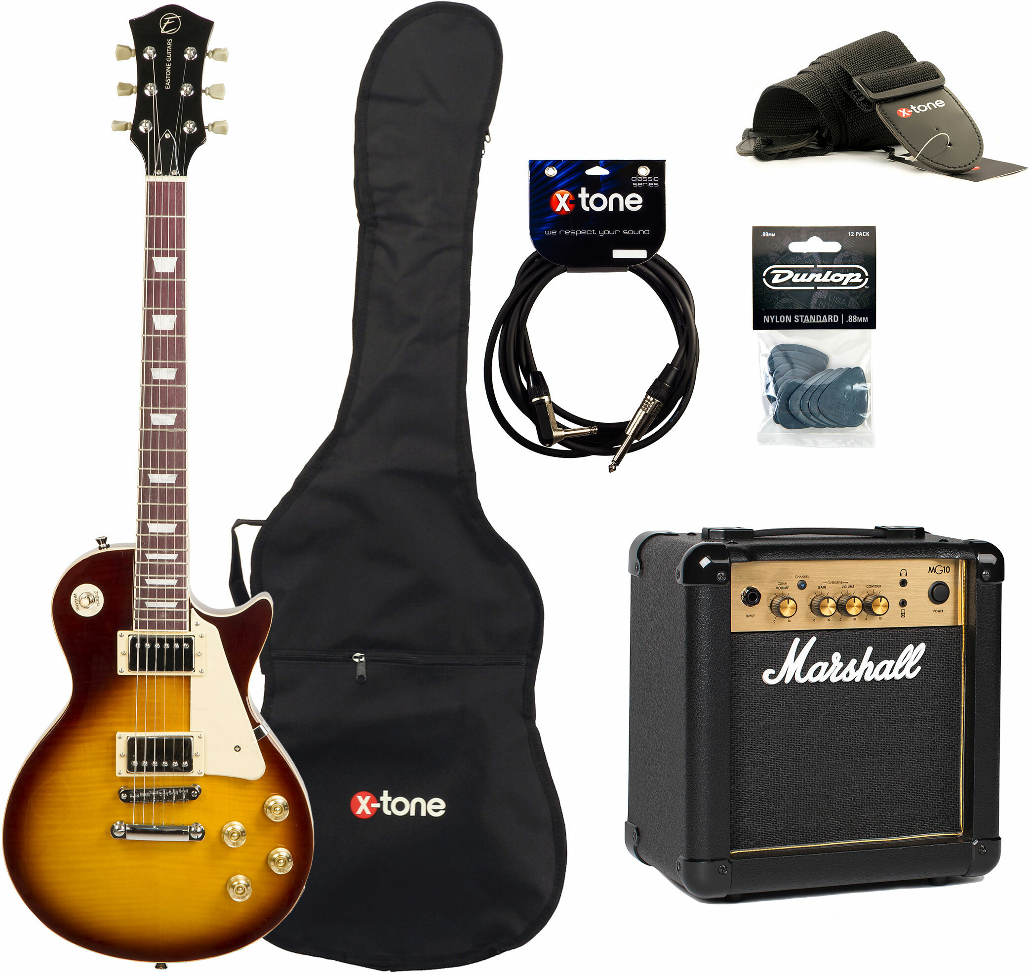 Eastone Lp200 Hb +marshall Mg10 10w +cable +mediators +housse - Honey Sunburst - Pack Guitare Électrique - Main picture