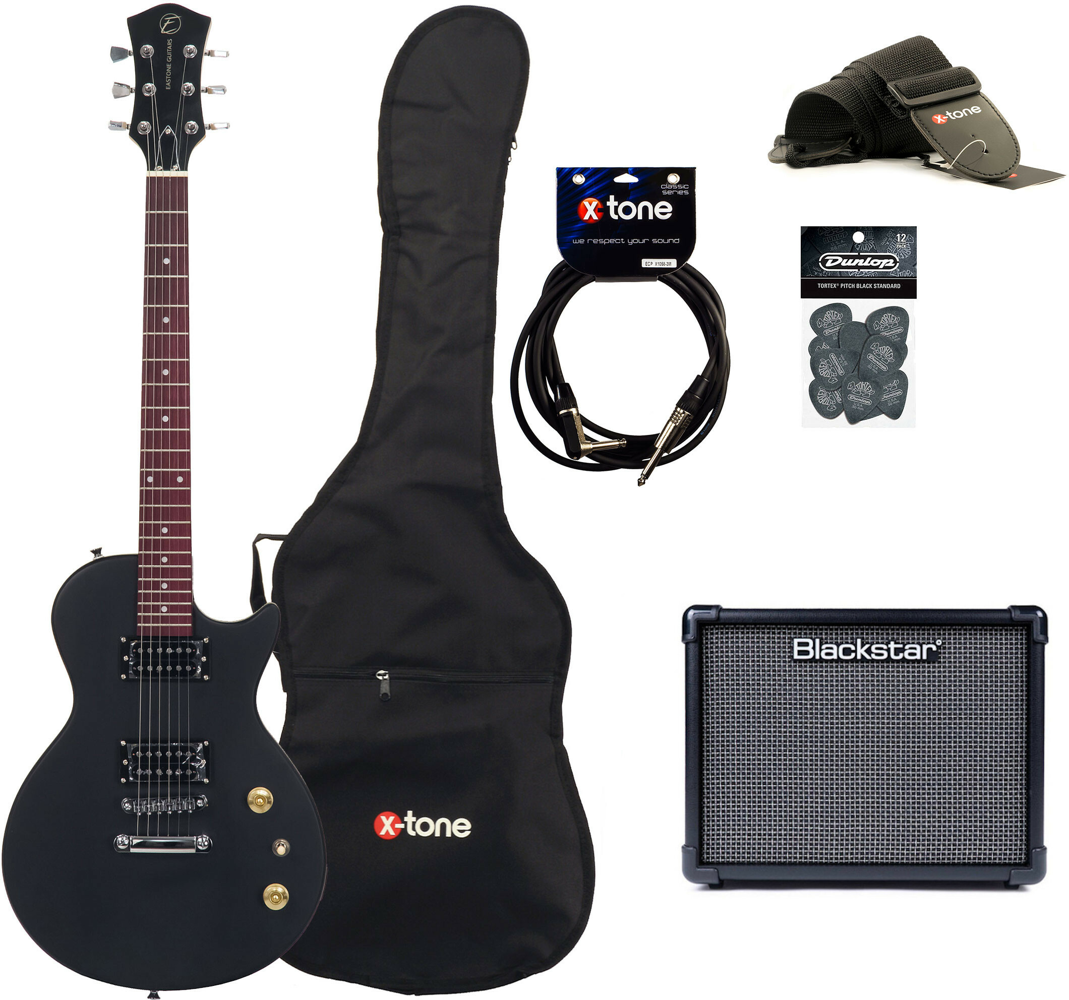 Eastone Lpl70 +blackstar Id Core Stereo V3 10 +cable +housse +courroie +mediators - Black Satin - Pack Guitare Électrique - Main picture