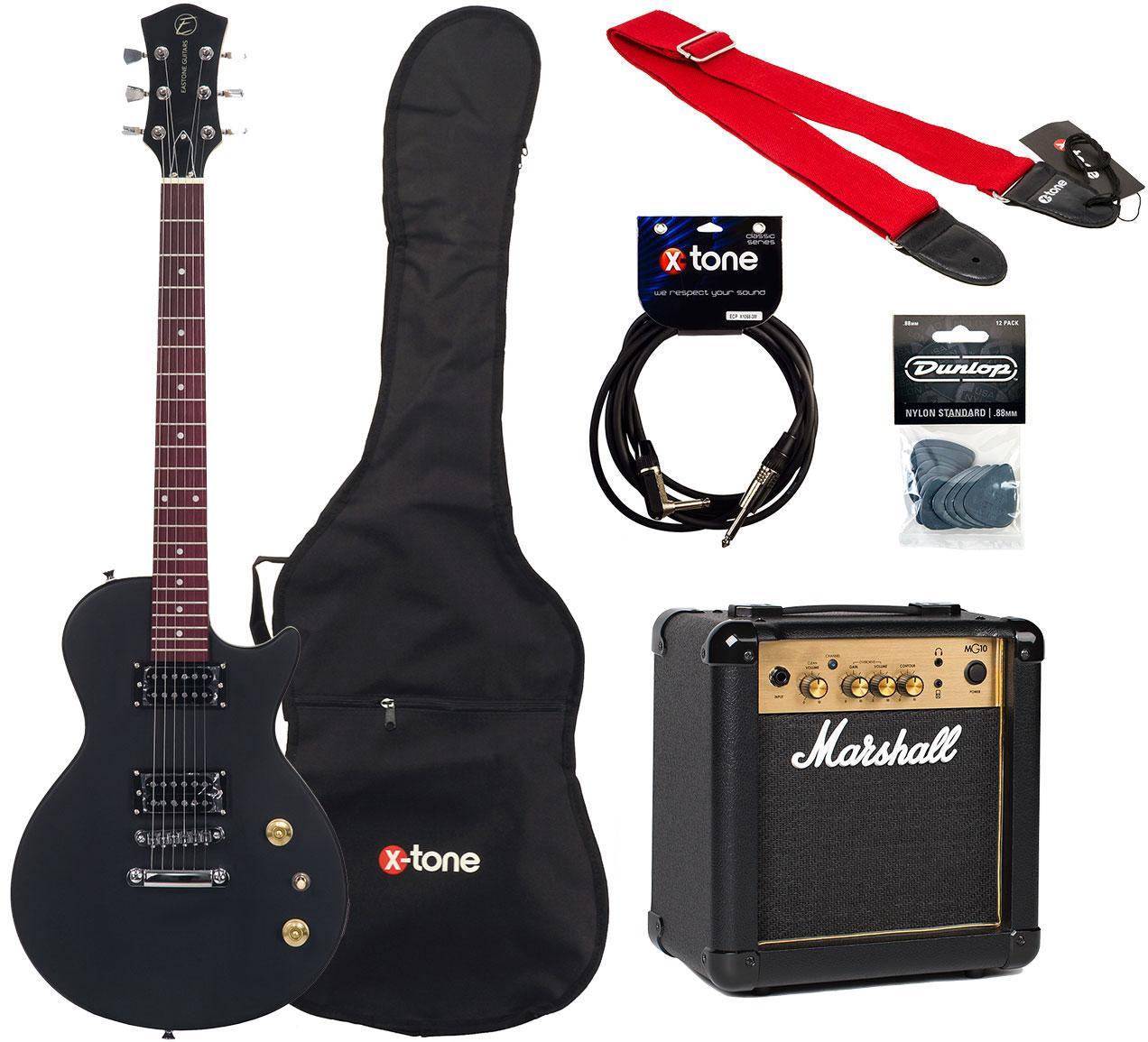 Pack guitare électrique Eastone LPL70 +Marshall MG10G +Accessories - Black satin