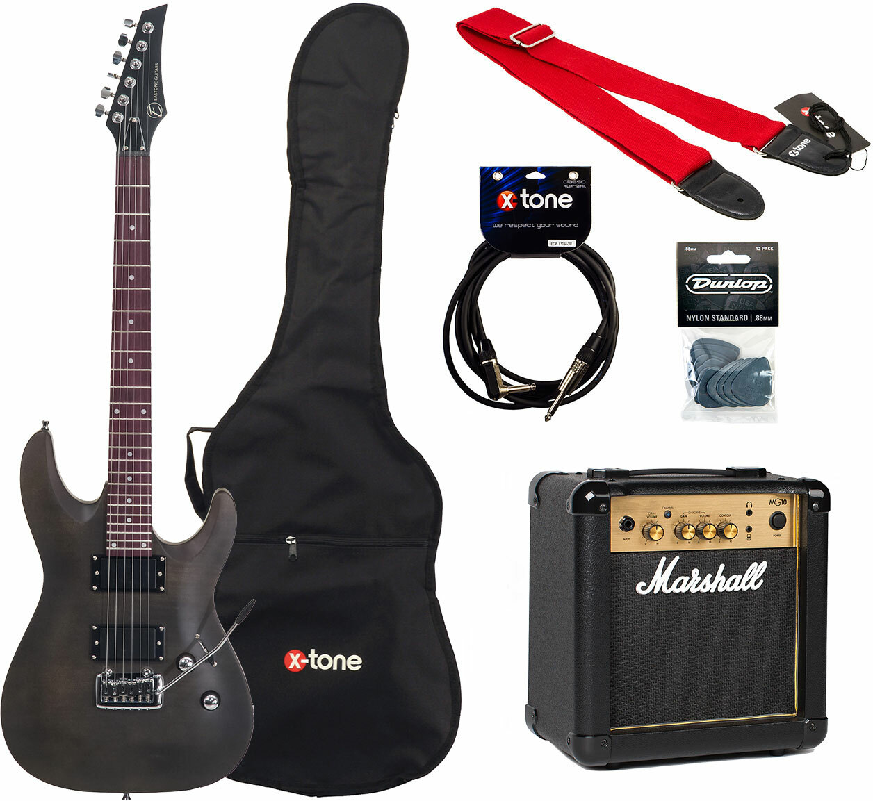 Eastone Metdc +marshall Mg10 +courroie +housse +cable +mediators - Black Satin - Pack Guitare Électrique - Main picture