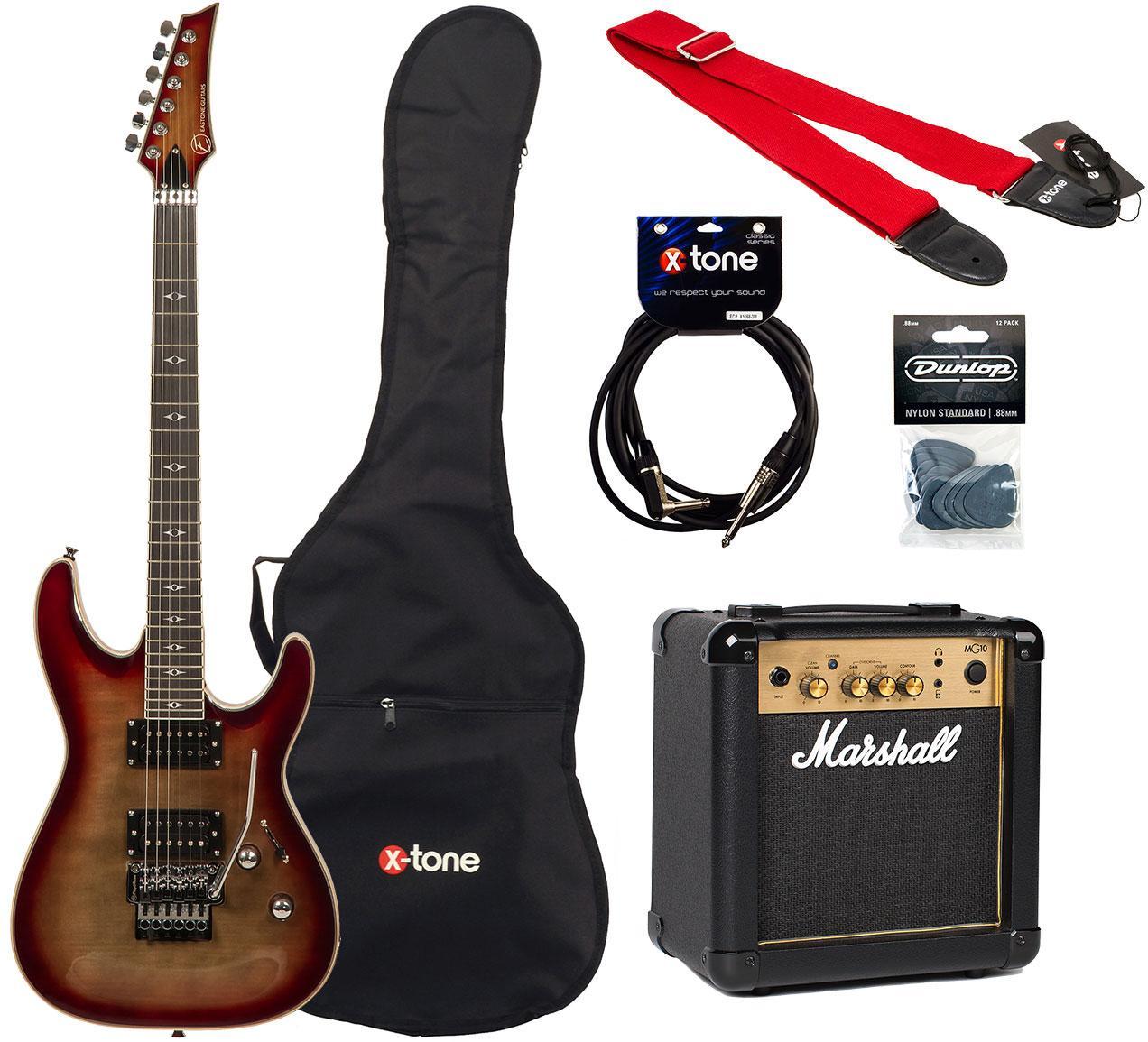 Pack guitare électrique Eastone METDC100 +Marshall MG10G Gold +Accessoires - Black flames