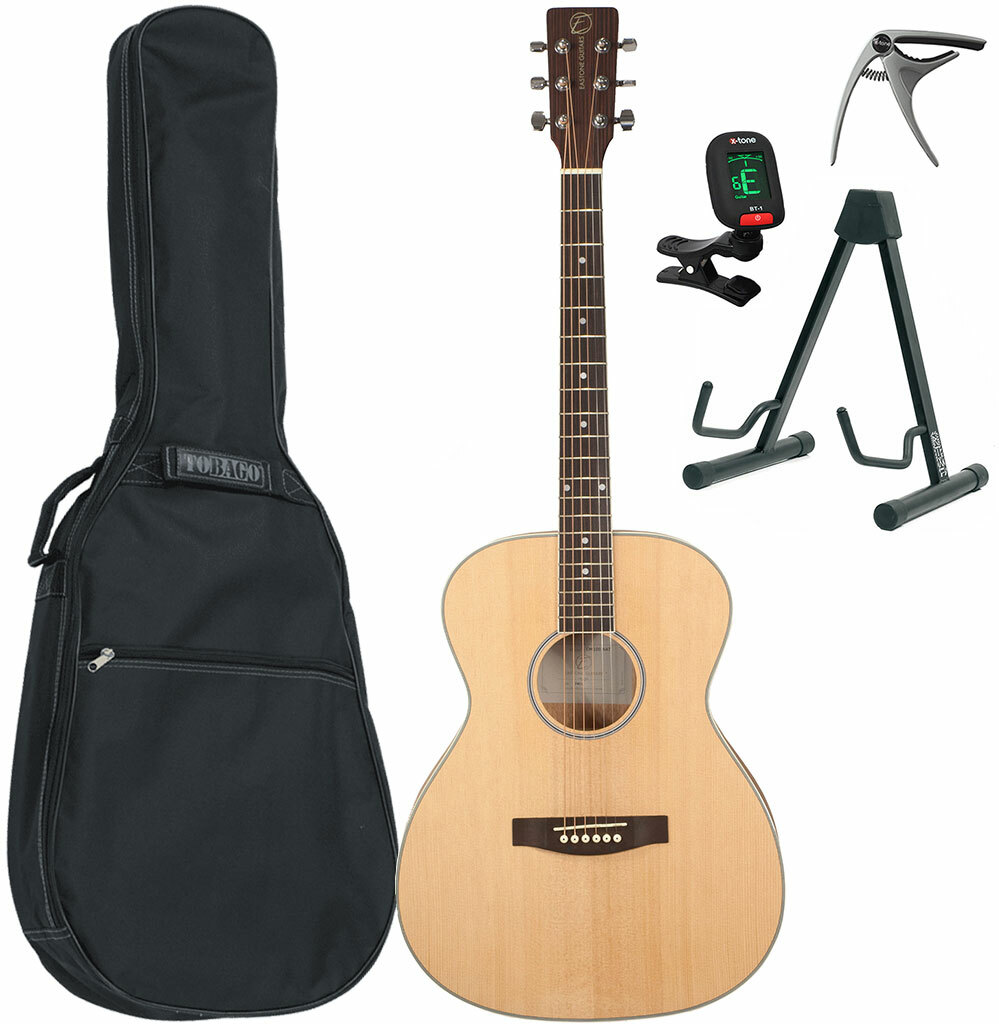 Eastone Om100-nat +housse +capo +stand - Natural Satin - Pack Guitare Acoustique - Main picture
