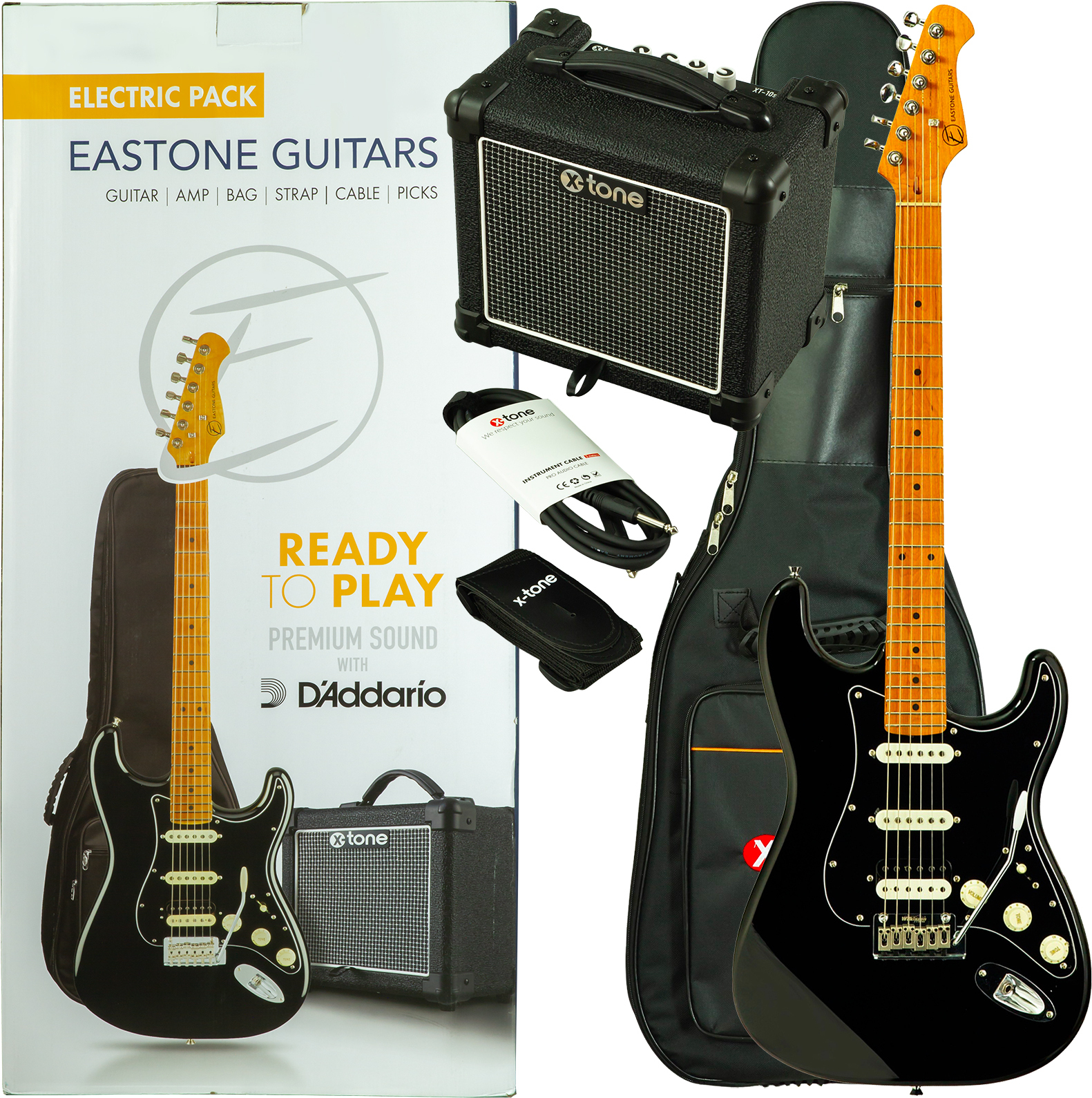 Eastone Pack St150r-blk-rw + X-tone Xt10s Combo - Black - Pack Guitare Électrique - Main picture