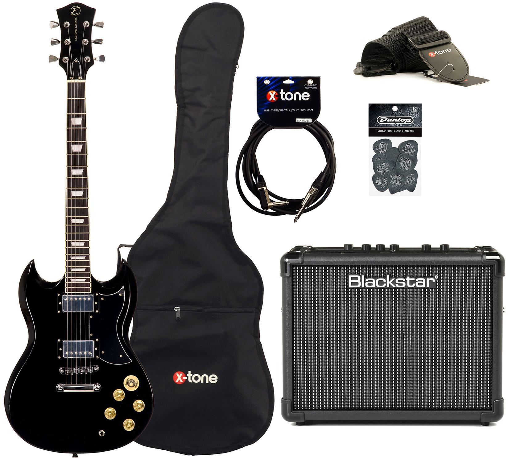 Pack guitare électrique Eastone SDC70 +Blackstar Id Core Stereo 10 V3 +Accessoires - Black