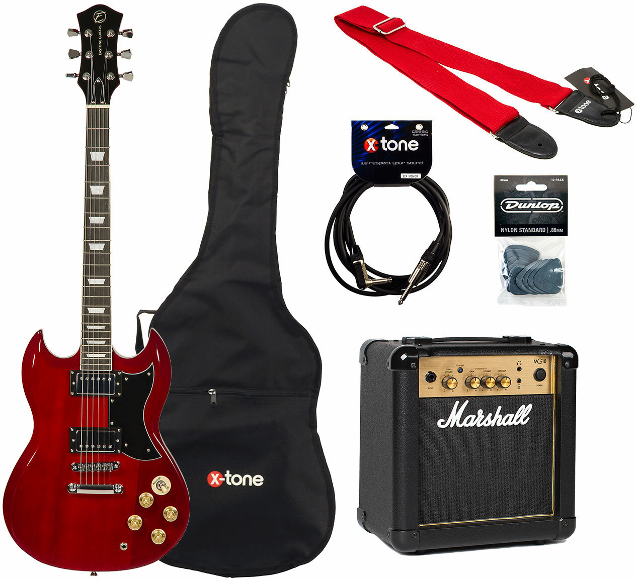 Eastone Sdc70 +marshall Mg10g Gold +cable +housse +courroie +mediators - Red - Pack Guitare Électrique - Main picture