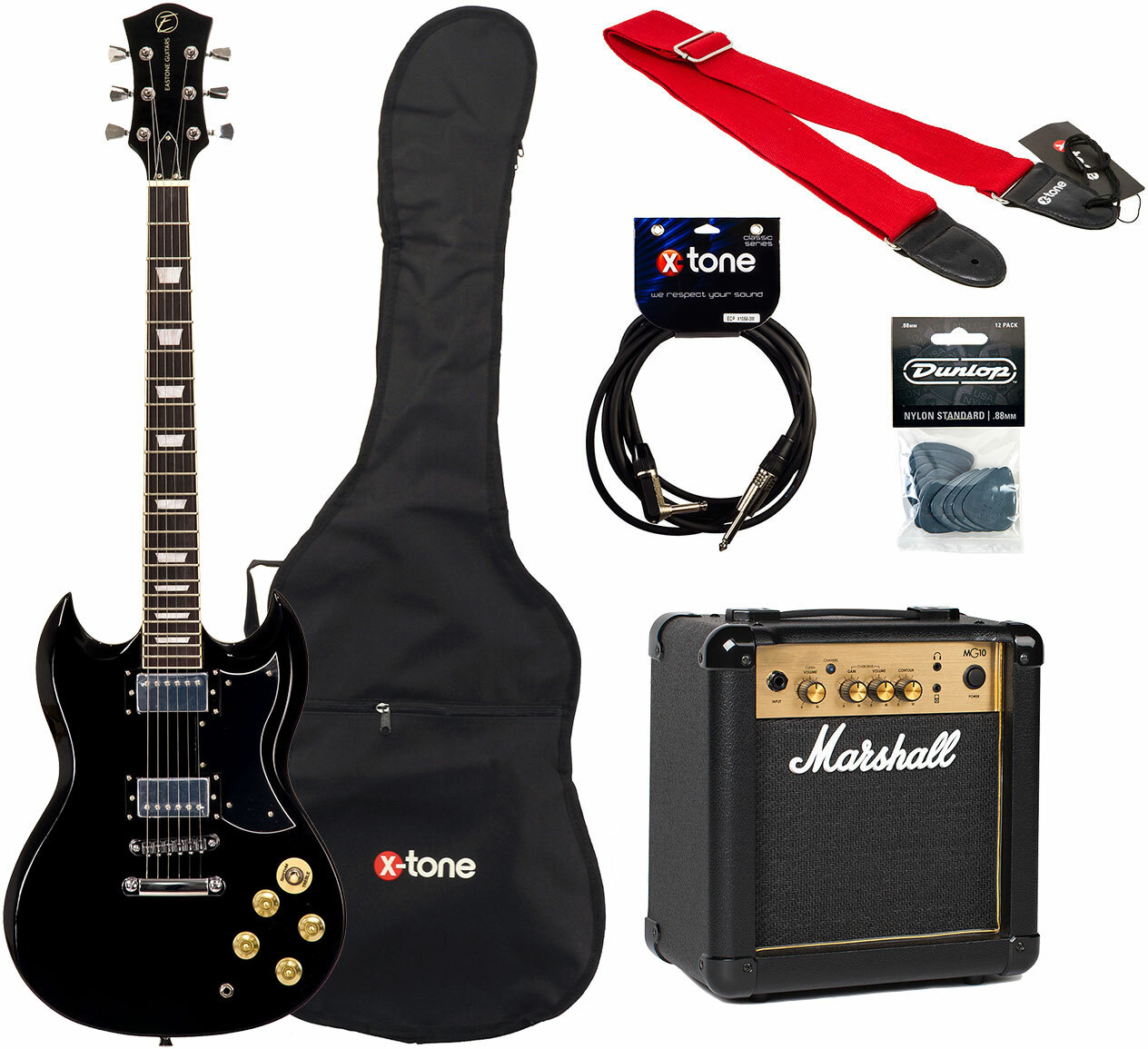 Eastone Sdc70 +marshall Mg10g Gold +cable +housse +courroie +mediators - Black - Pack Guitare Électrique - Main picture