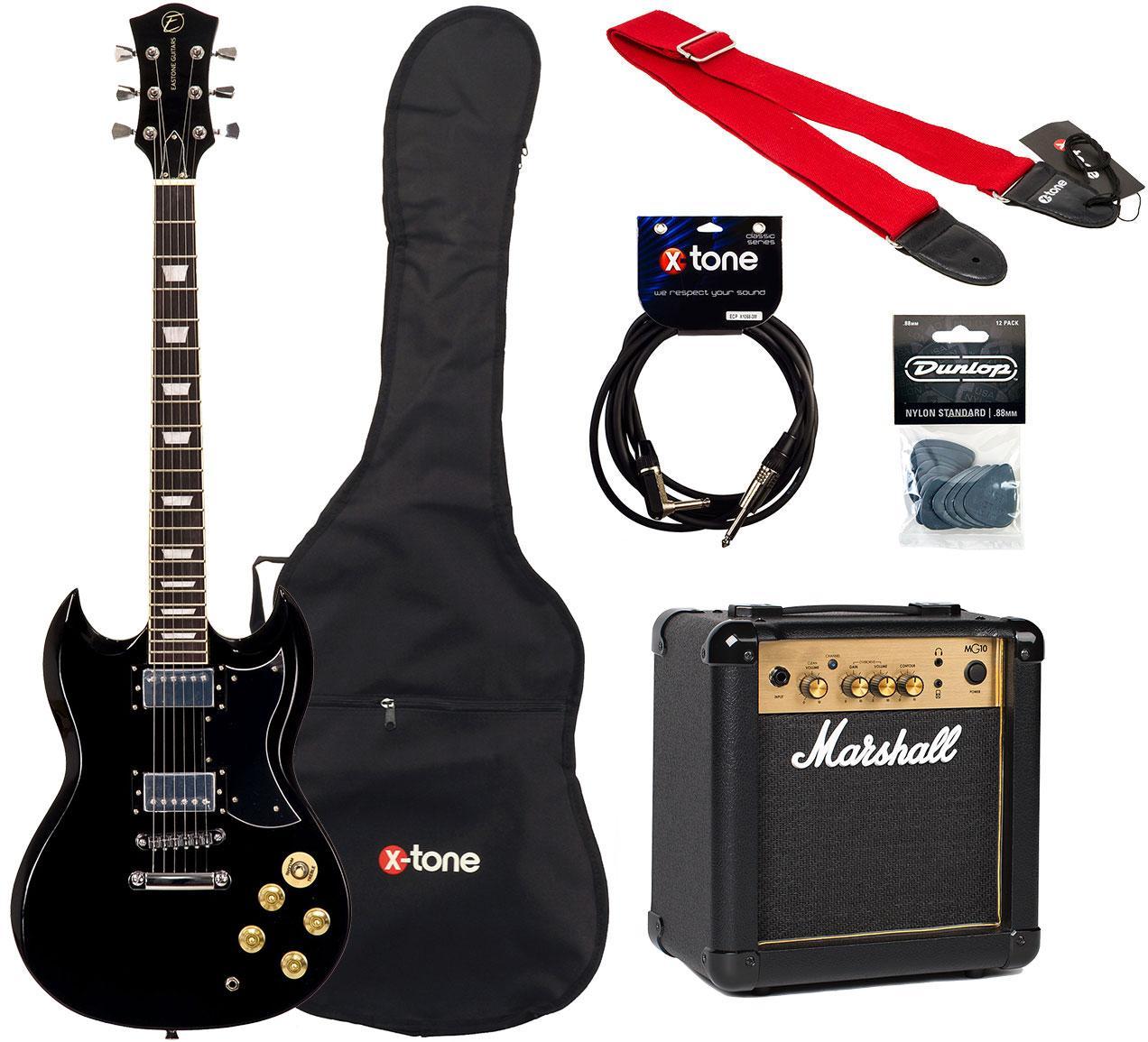 Pack guitare électrique Eastone SDC70 +Marshall MG10G Gold +Accessoires - Black