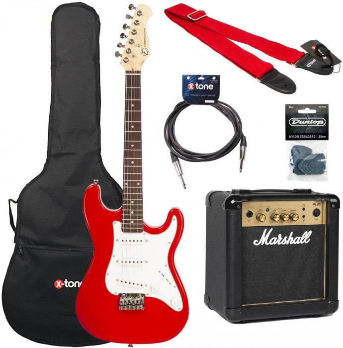 Pack guitare électrique Eastone STR Mini +Marshall MG10G +Accessories - Red