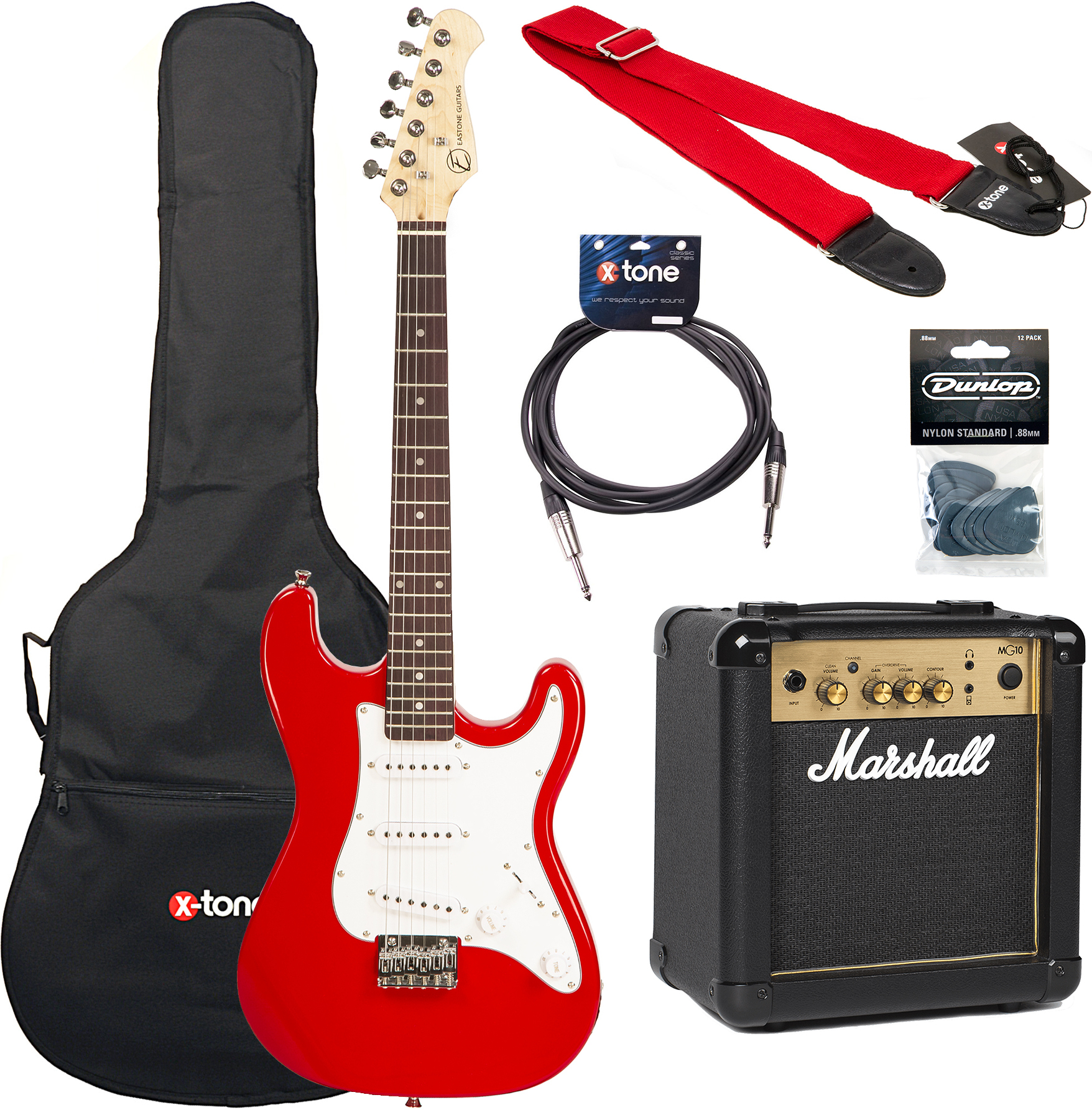 Eastone Str Mini +marshall Mg10g +cable +housse+ Courroie+ Mediators + Mg10g Gold Combo 10 W - Red - Pack Guitare Électrique - Main picture