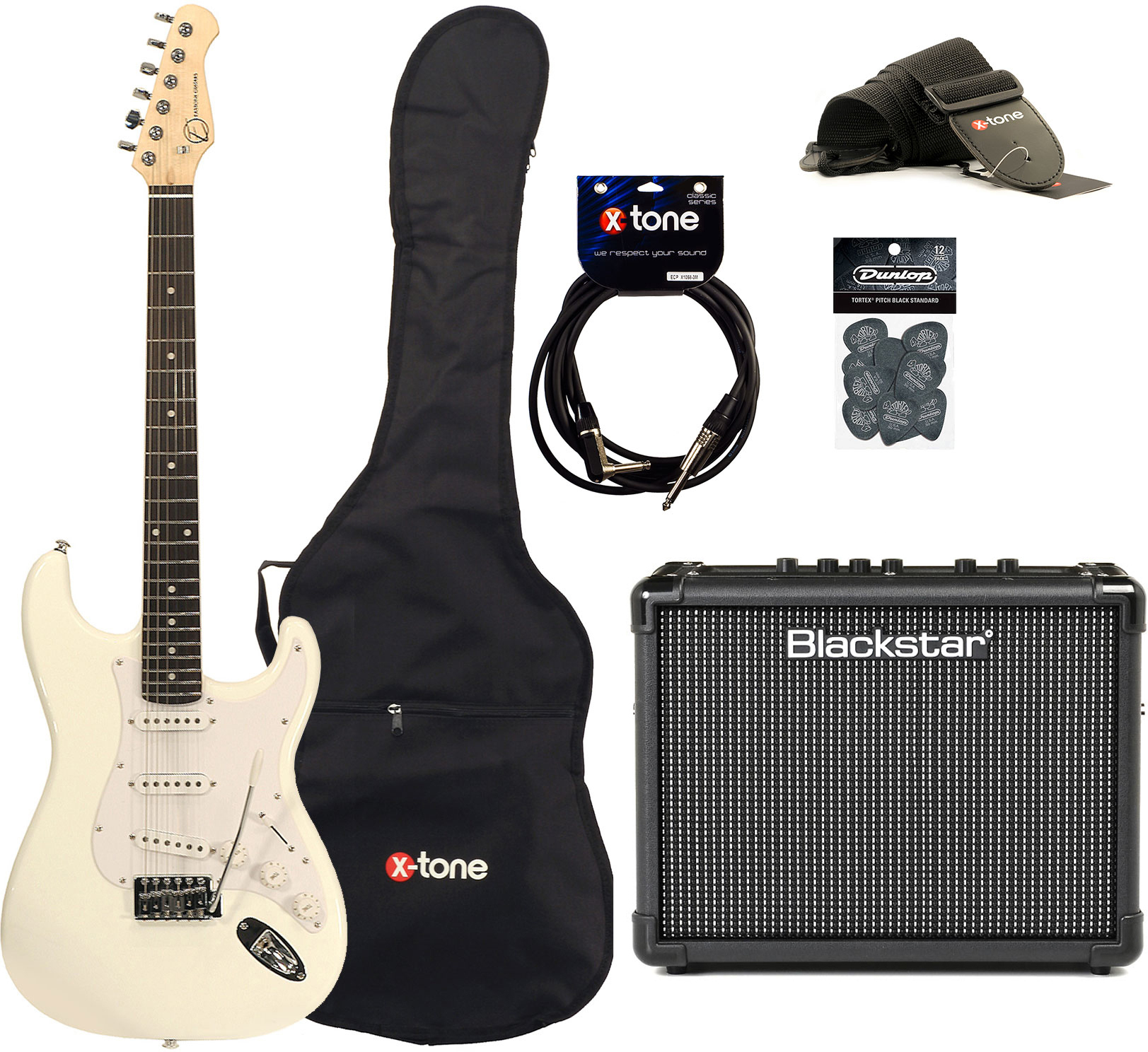 Eastone Str70 +blackstar Id Core Stereo 10 V3 +cable +housse +courroie +mediators - White - Pack Guitare Électrique - Main picture