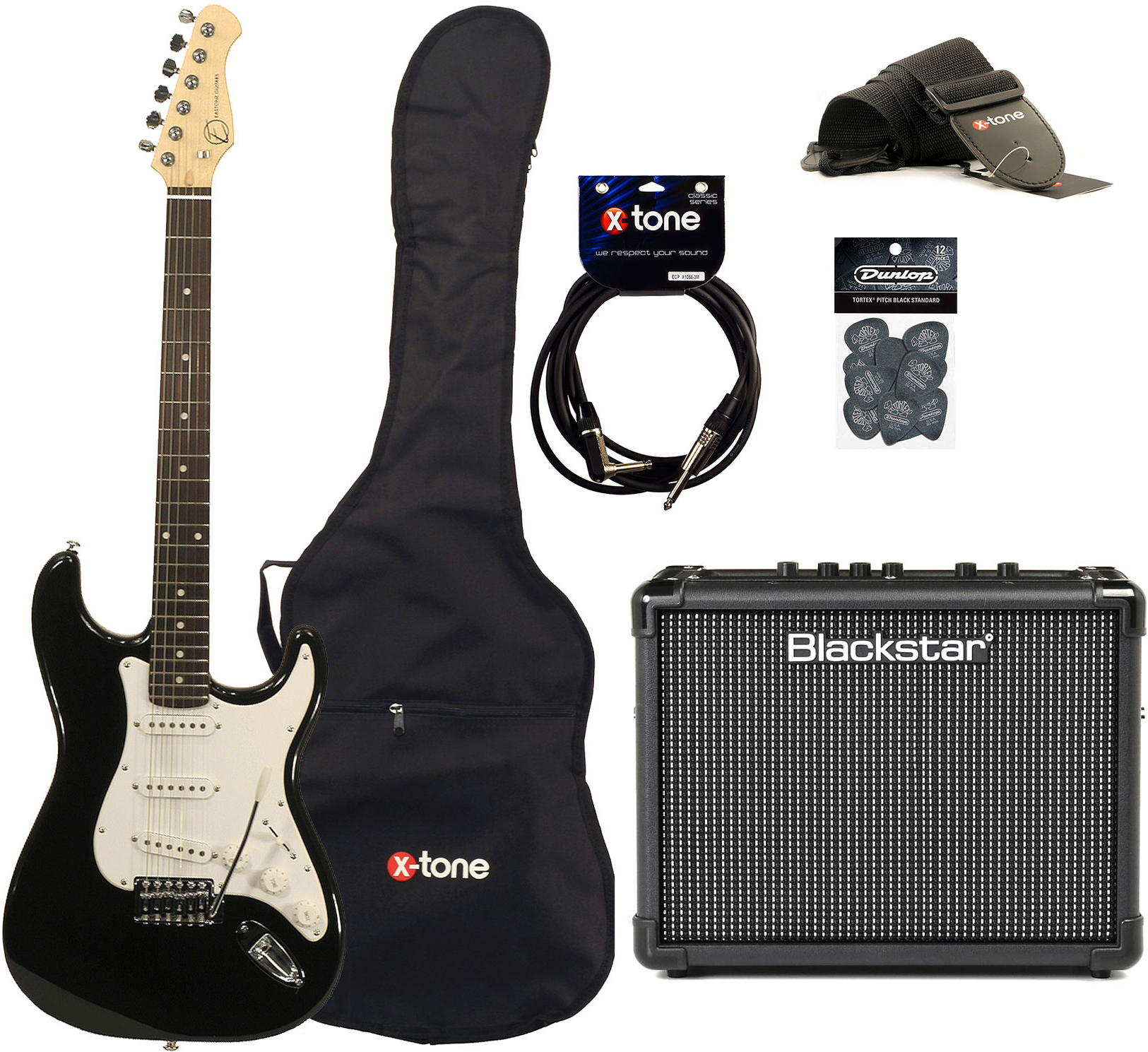 Eastone Str70 +blackstar Id Core Stereo 10 V3 +cable +housse +courroie +mediators - Black - Pack Guitare Électrique - Main picture