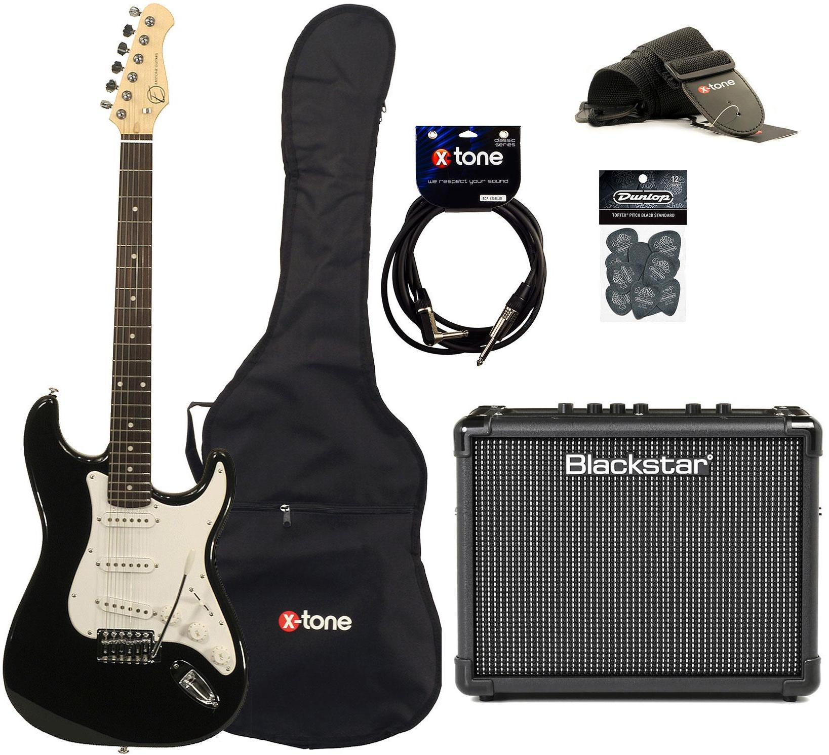 Pack guitare électrique Eastone STR70 +Blackstar Id Core Stereo 10 V3 +Accessoires - Black