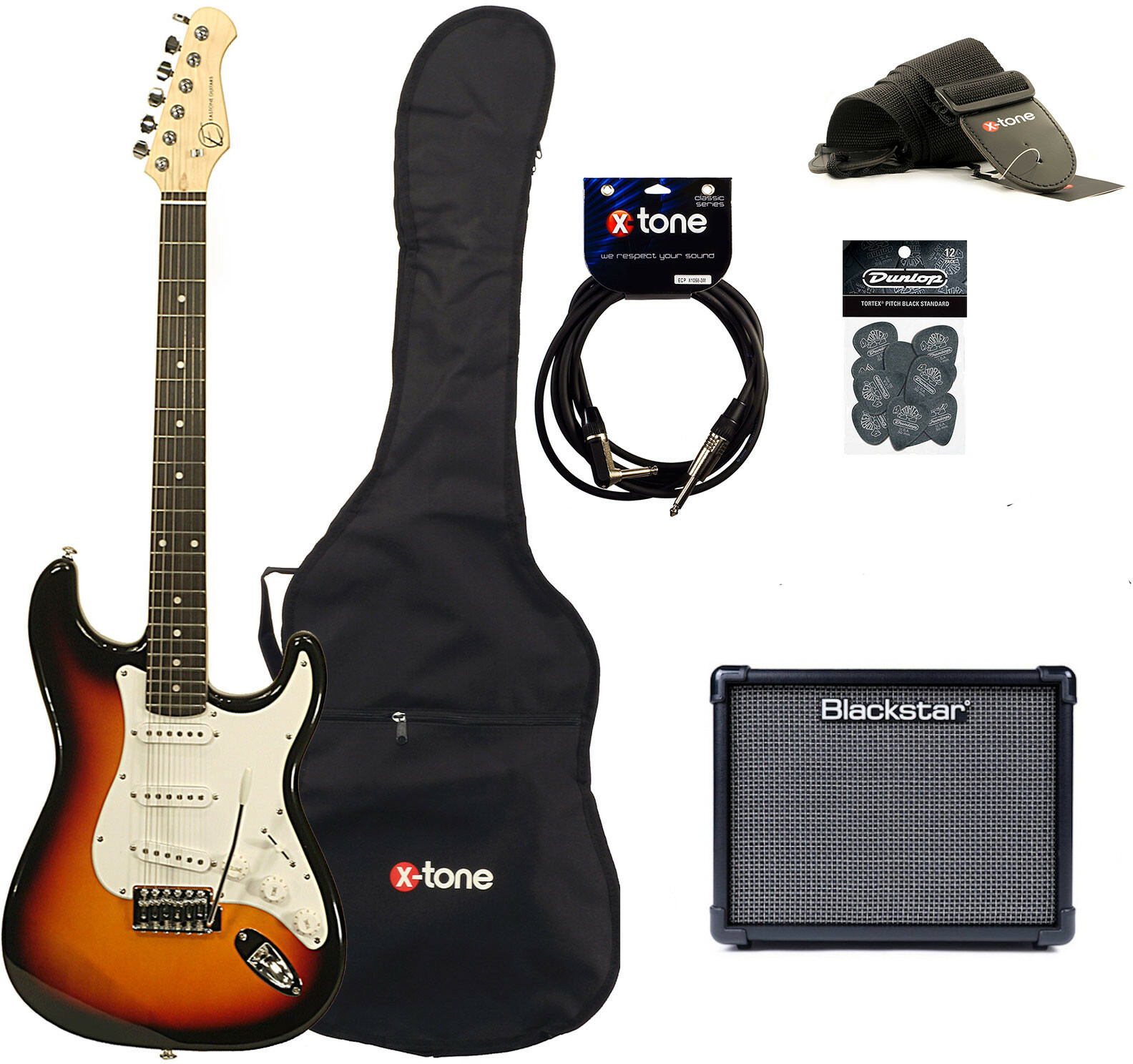 Eastone Str70 +blackstar Id Core V3 10w +cable +housse +courroie +mediators - 3-color Sunburst - Pack Guitare Électrique - Main picture