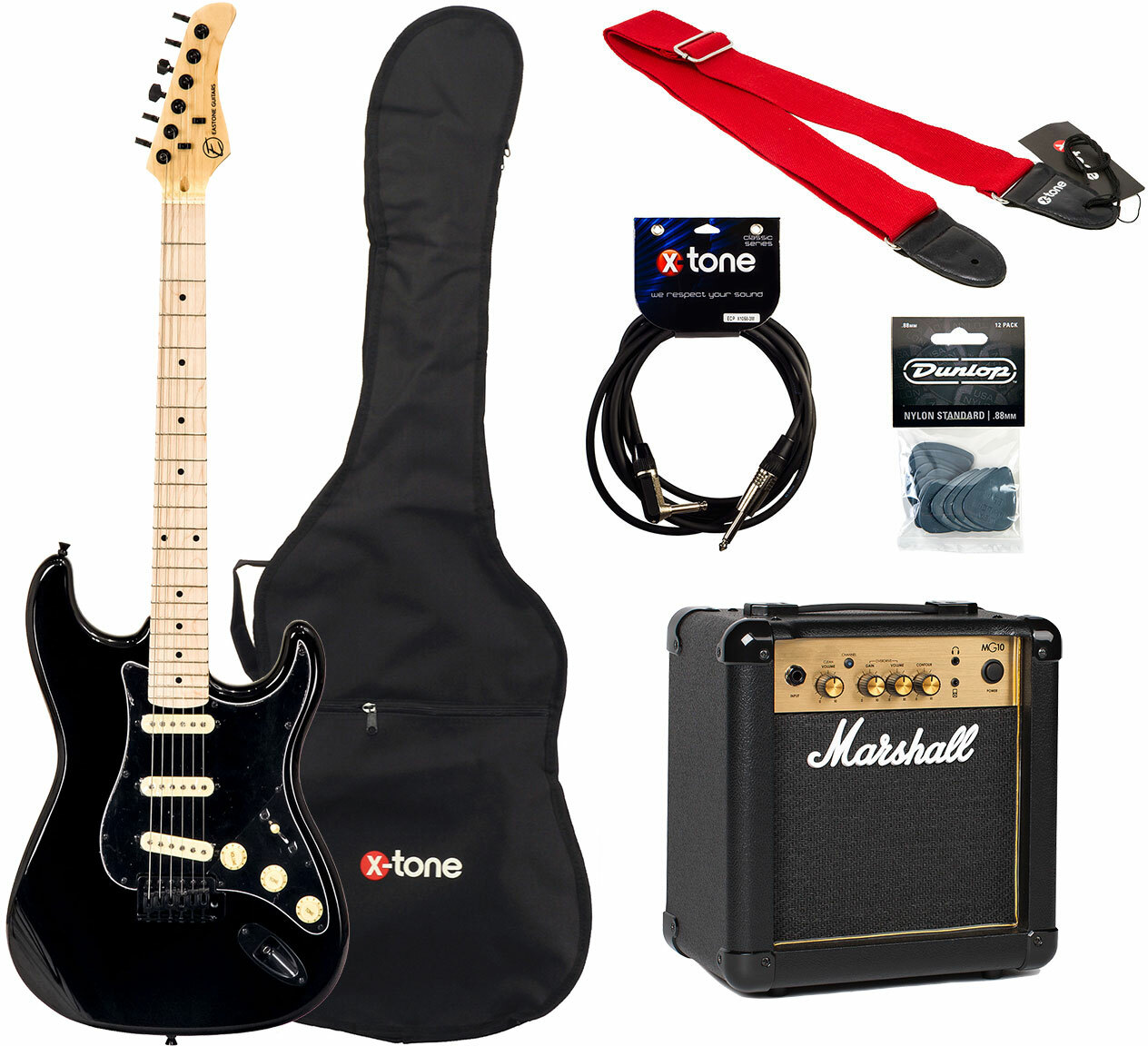 Eastone Str70 Gil +marshall Mg10 +housse +courroie +cable +mediators - Black - Pack Guitare Électrique - Main picture