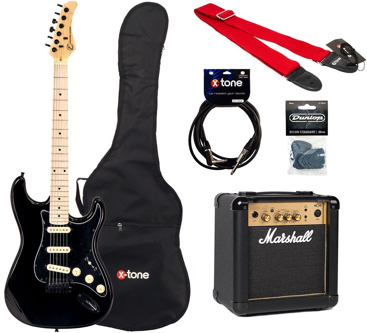 Pack guitare électrique Eastone STR70 GIL +MARSHALL MG10 +HOUSSE +COURROIE +CABLE +MEDIATORS - Black