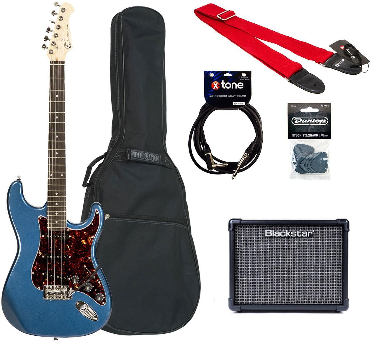 Pack guitare électrique Eastone STR70T + Blackstar ID Core V3 10W +Accessories - Lake placid blue