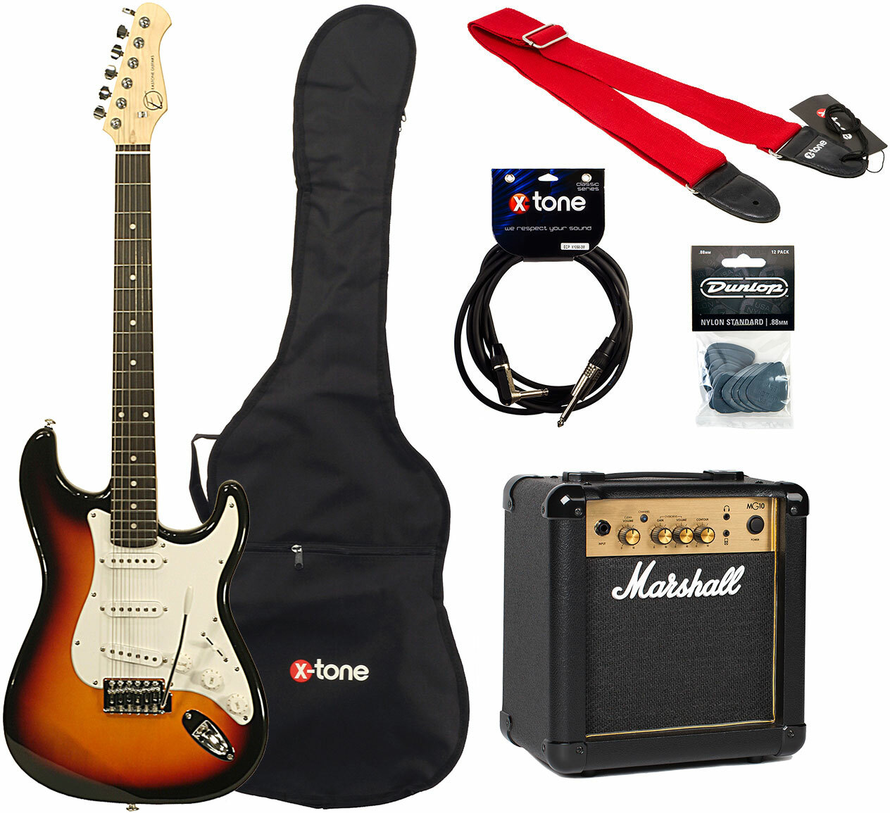 Eastone Str70t +marshall Mg10 10w +cable +mediators +housse - 3 Tone Sunburst - Pack Guitare Électrique - Main picture