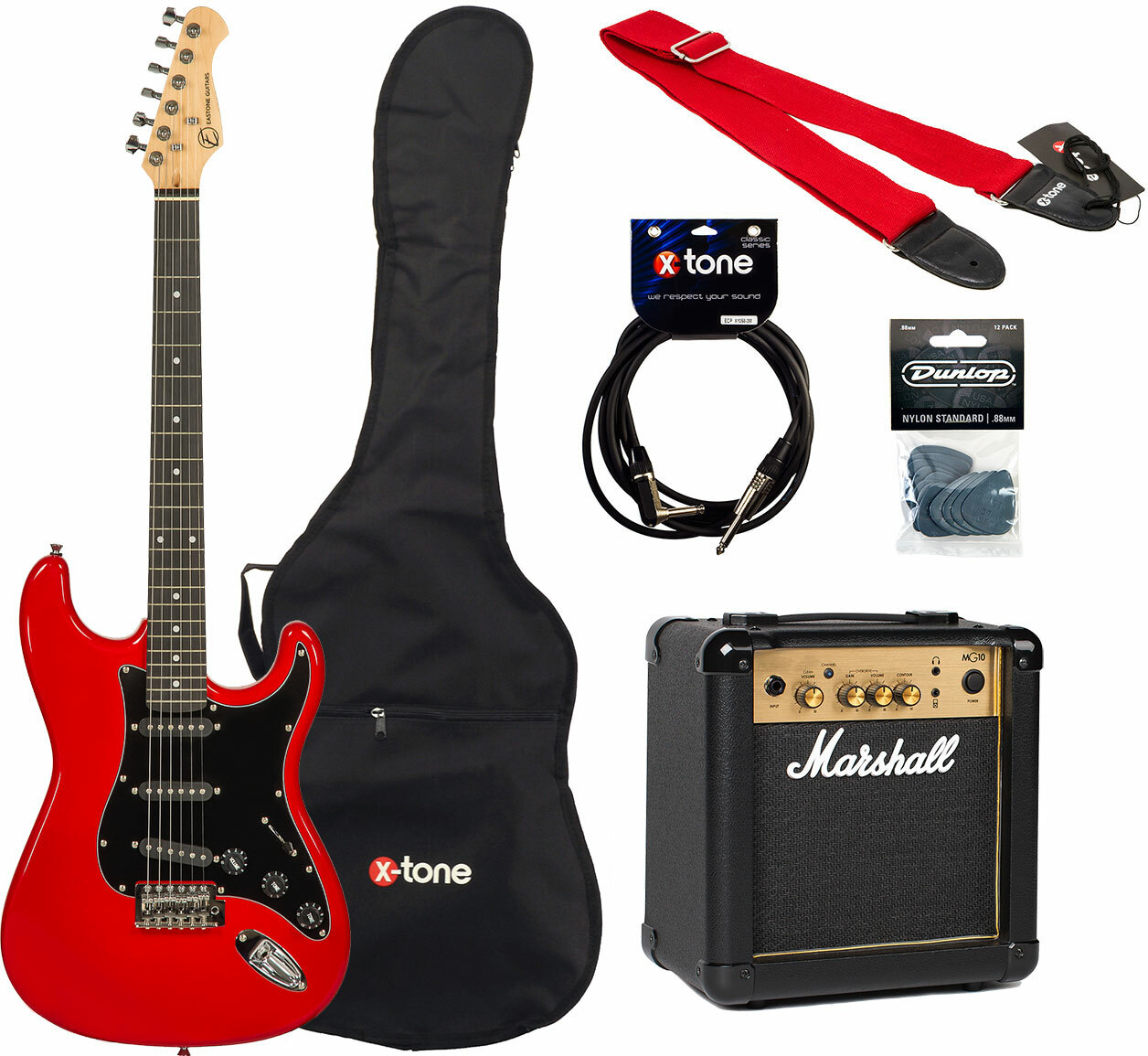 Eastone Str70t +marshall Mg10 10w +cable +mediators +housse - Ferrari Red - Pack Guitare Électrique - Main picture