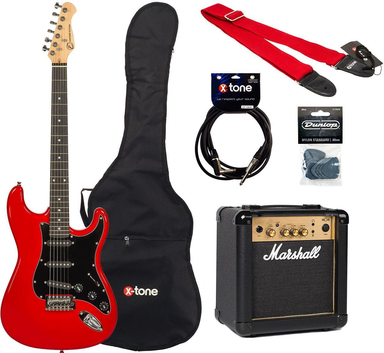 Pack guitare électrique Eastone STR70T +Marshall MG10G +Accessories - Ferrari red
