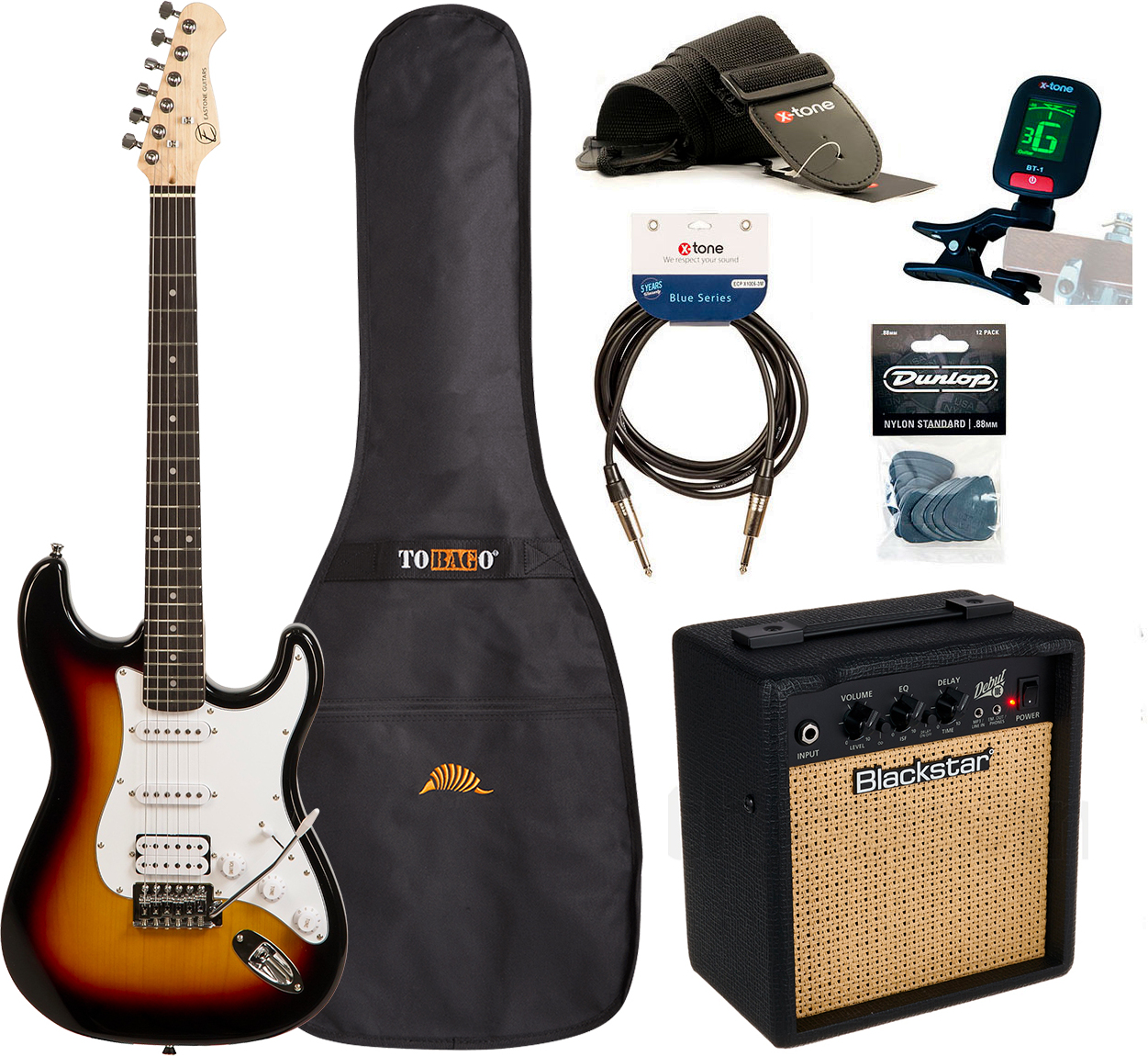 Eastone Str80t Hss +blackstar Debut 10 +cable +clip-on Tuner +mediators +housse +courroie - 3 Tone Sunburst - Pack Guitare Électrique - Main picture