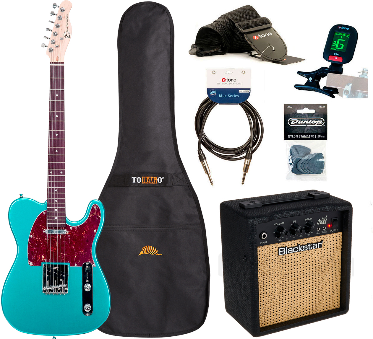 Eastone Tl70 +blackstar Debut 10 +cable +clip-on Tuner +mediators +housse +courroie - Metallic Light Blue - Pack Guitare Électrique - Main picture