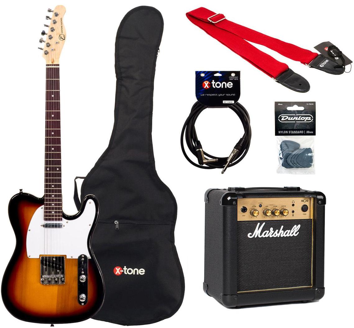 Pack guitare électrique Eastone TL70 + MARSHALL MG10 +HOUSSE + COURROIE + CABLE + MEDIATORS - 3 tone sunburst