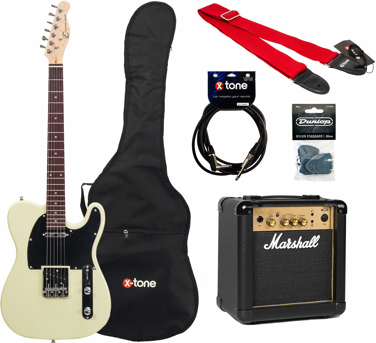 Eastone Tl70 +marshall Mg10 +housse +courroie +cable +mediators - Ivory - Pack Guitare Électrique - Main picture