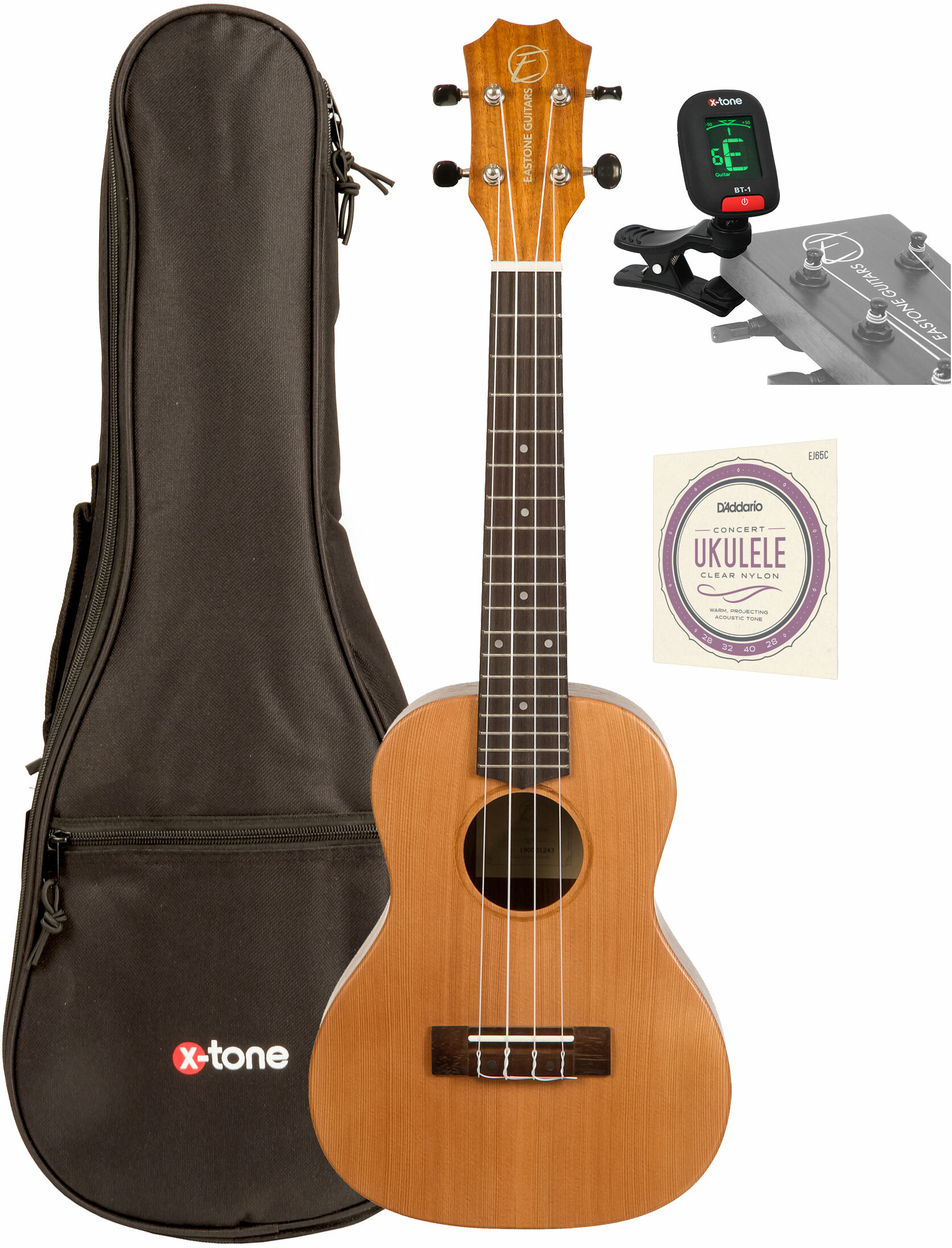 Eastone U23e Concert Cedre Blackwood Pur +x-tone 3110 Tuner / 2021 Bag / D'addario Ej65c - Pack Ukulele - Main picture