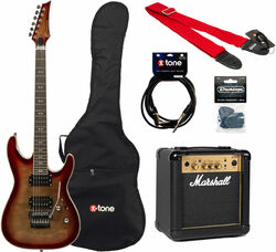 Pack guitare électrique Eastone METDC100 +Marshall MG10G Gold +Accessoires - Black flames