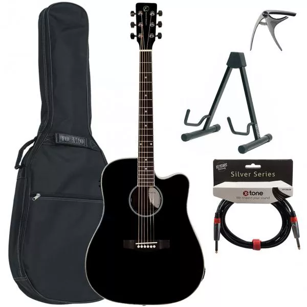 Pack guitare acoustique Eastone DR100CE-BLK +X-Tone Bag Pack - black