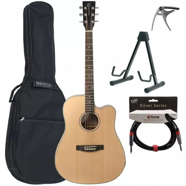 Pack guitare acoustique Eastone DR100CE-NAT +X-Tone Bag Pack - Natural satin